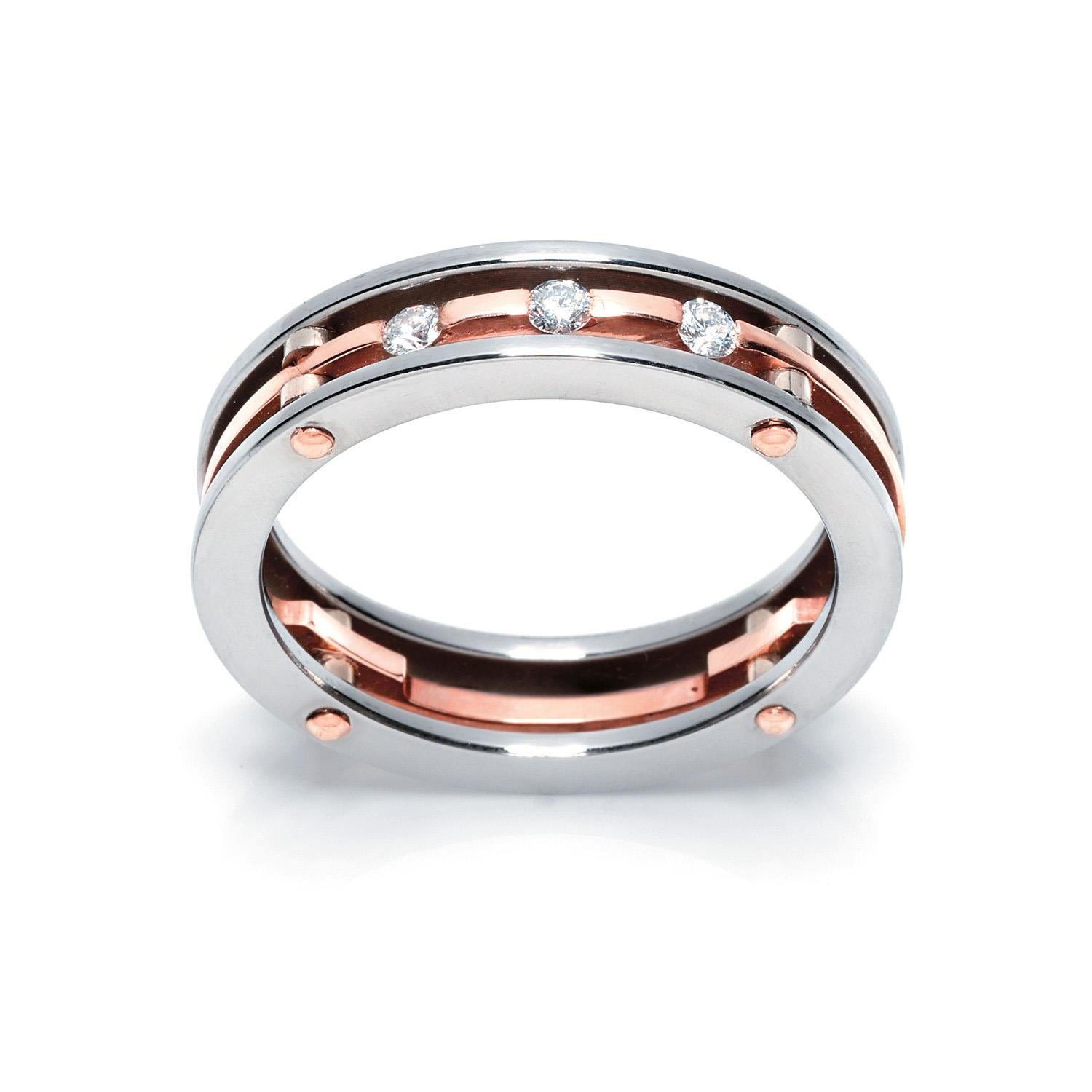 Barakà - Anello Oro Rosa 750% Stainless steel e Diamanti bianchi
