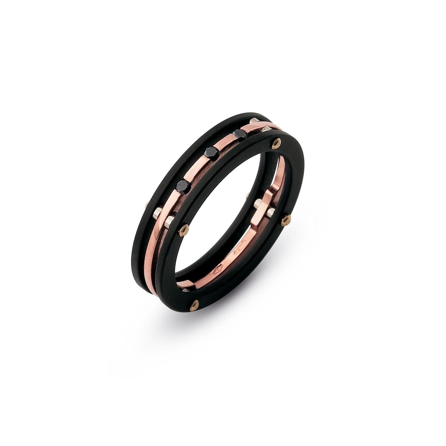 Barakà - Anello Oro Rosa 750% Stainless steel PVD nero e Diamanti Neri Ct 0.15