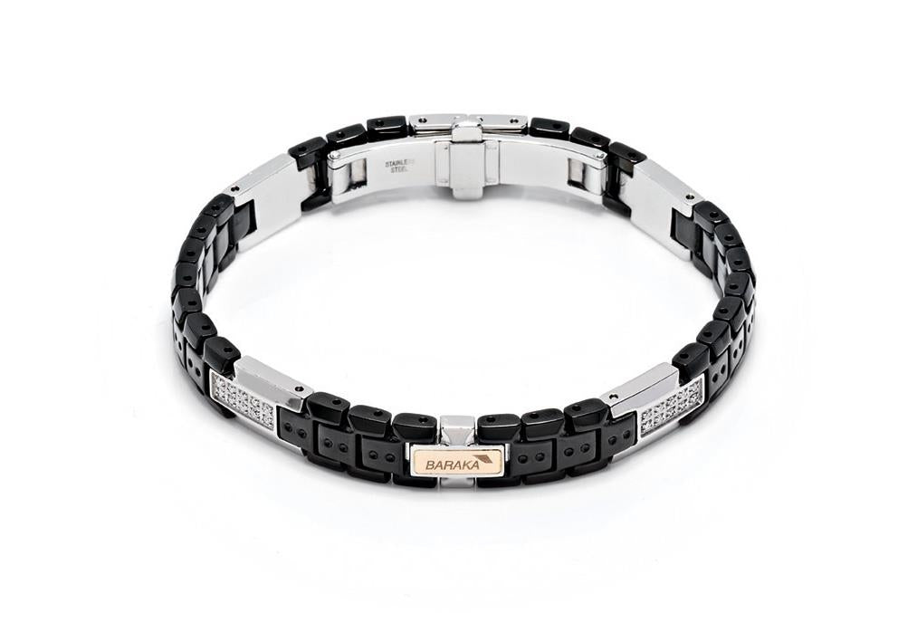 Barakà - Bracciale. Oro rosa 750% Stainless steel PVD nero Acciaio lucido Diamanti bianchi