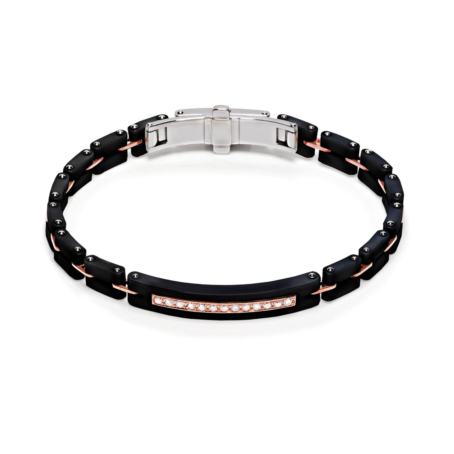 Barakà - Bracciale Oro rosa 750% Ceramica nera Stainless steel Diamanti bianchi