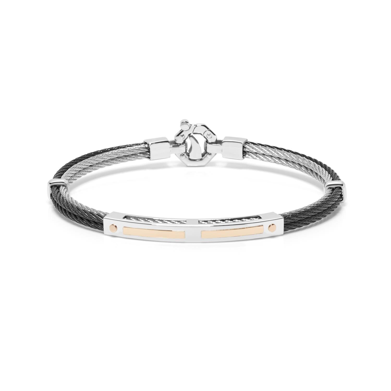 Barakà - Bracciale Acciaio PVD Nero Oro Rosè e Diamante Bianco