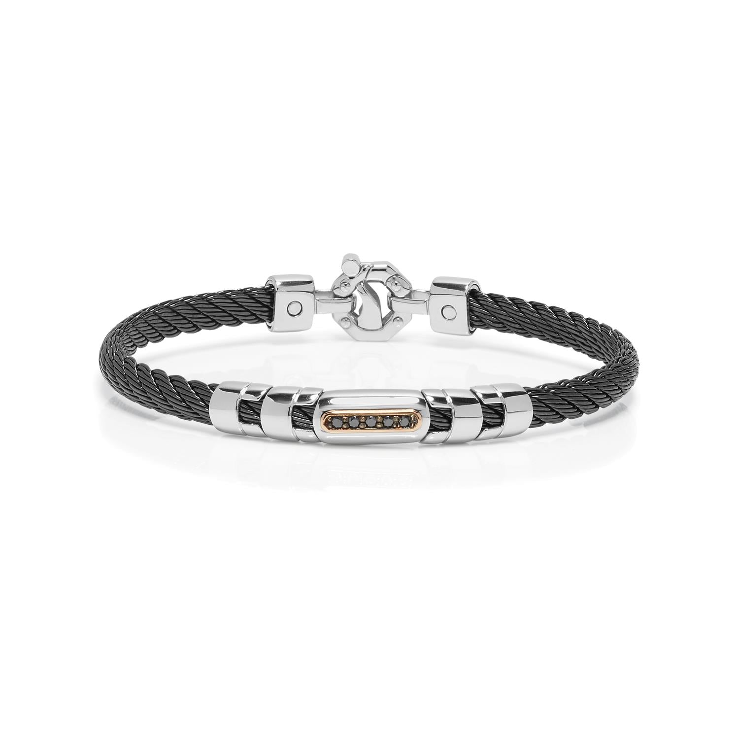 Barakà - Bracciale Acciaio PVD Nero Oro Rosè Diamanti Neri e Diamante Bianco