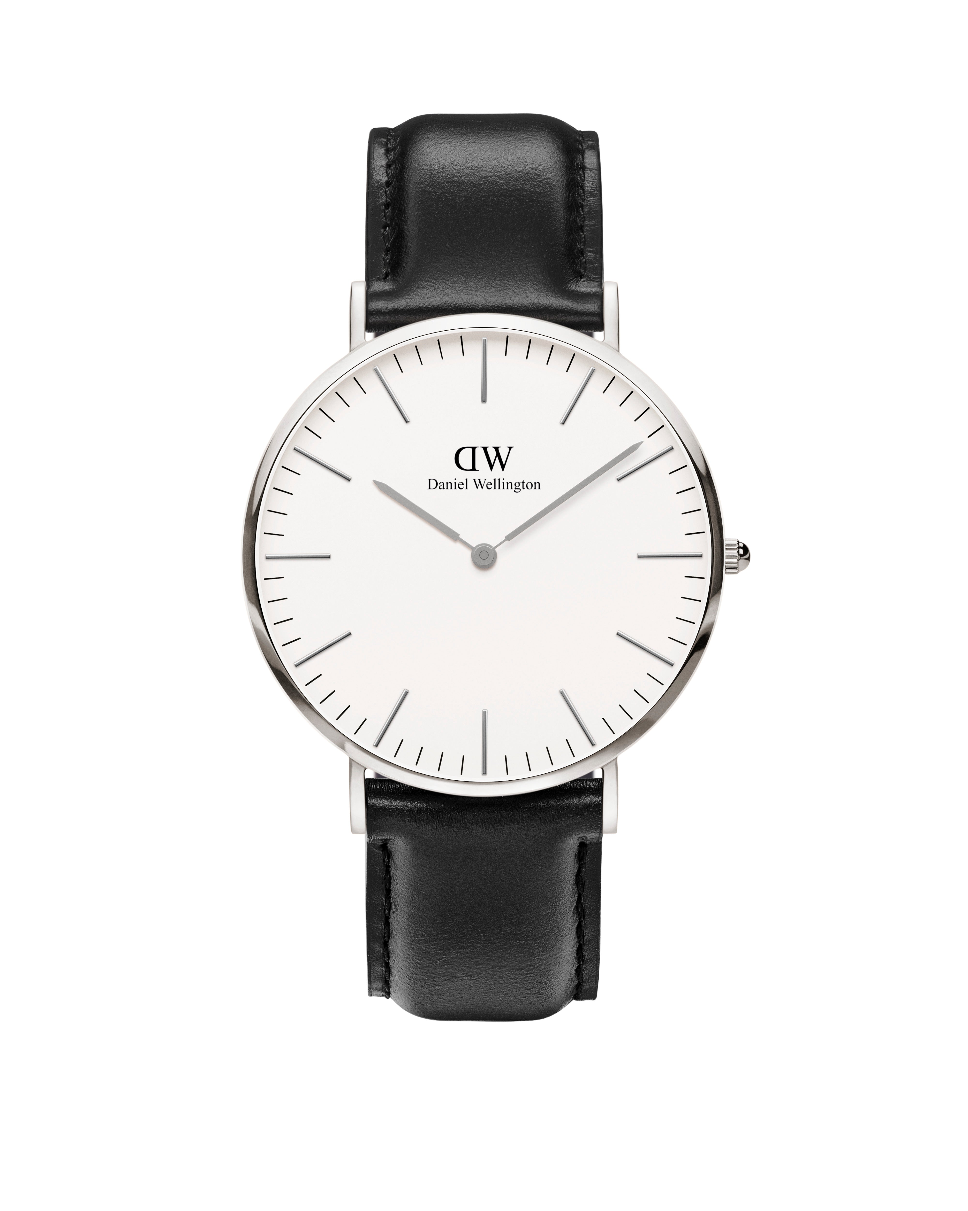 Daniel Wellington - Pelle Nero Cassa Silver Quad Bianco