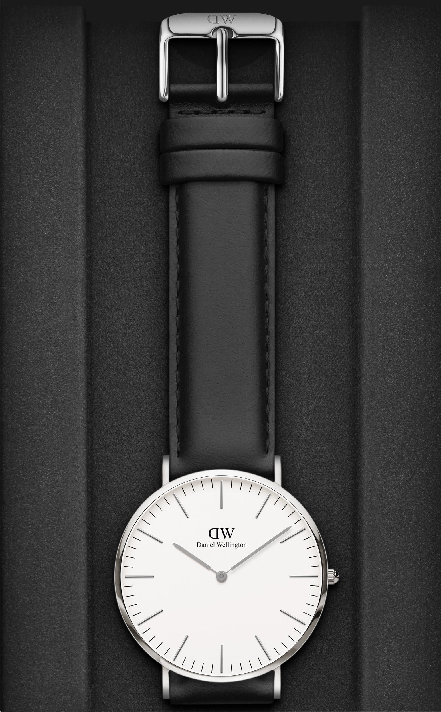Daniel Wellington - Pelle Nero Cassa Silver Quad Bianco