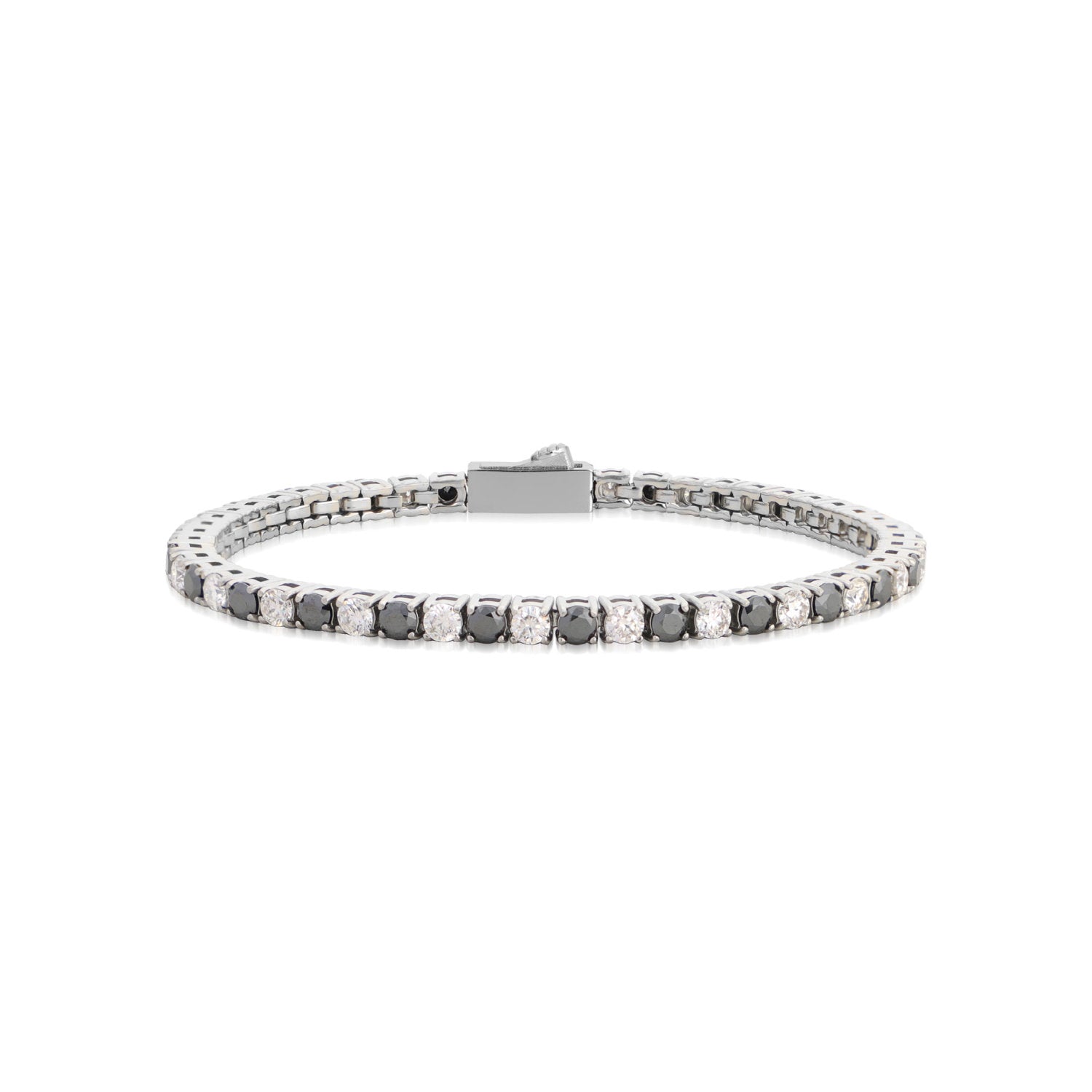 John Richmond - Braccialei Tennis in lega di titanio silver IP e Brillanti white e black
