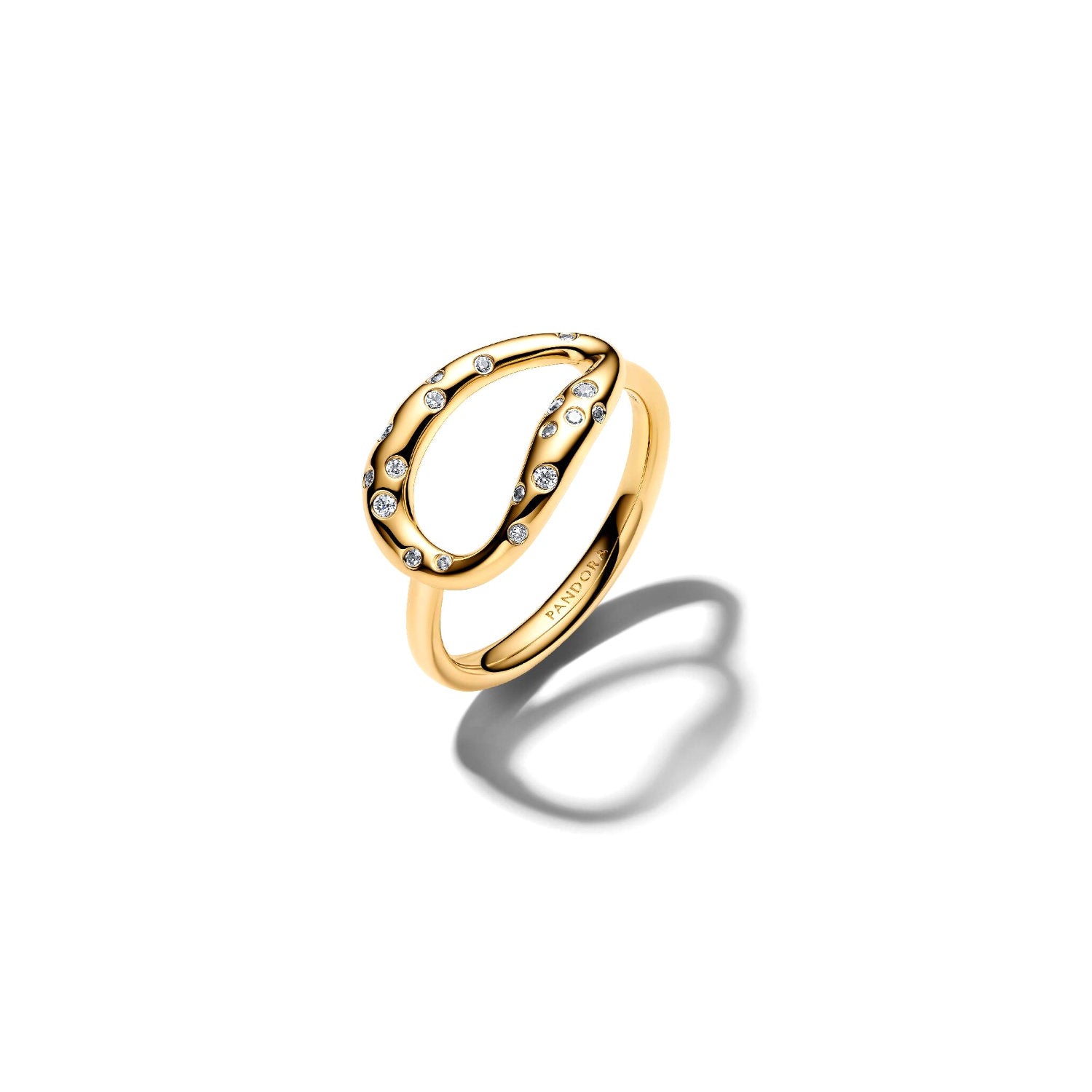 Pandora - Anello Ovale Linea Sinuosa con Pietre Luminose Argento finitura oro