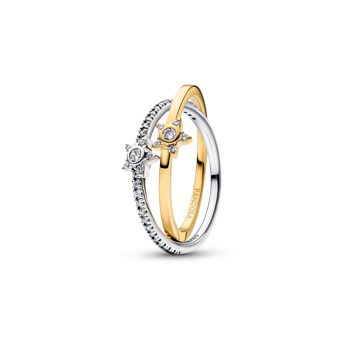 Anello Pandora Stelle incrociato in argento e oro