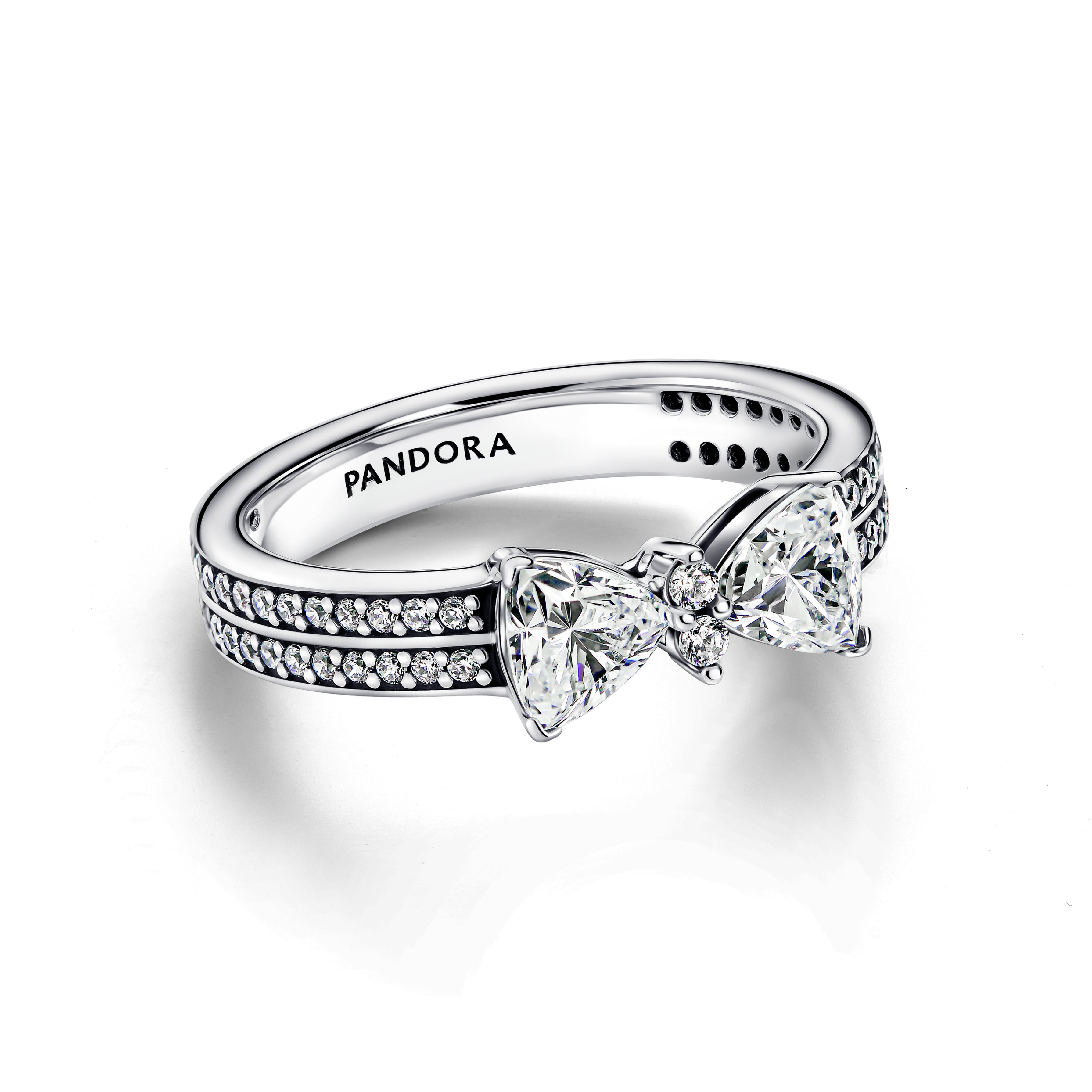 Pandora - Anello Doppia Fascia Pavè con Fiocco Luminoso