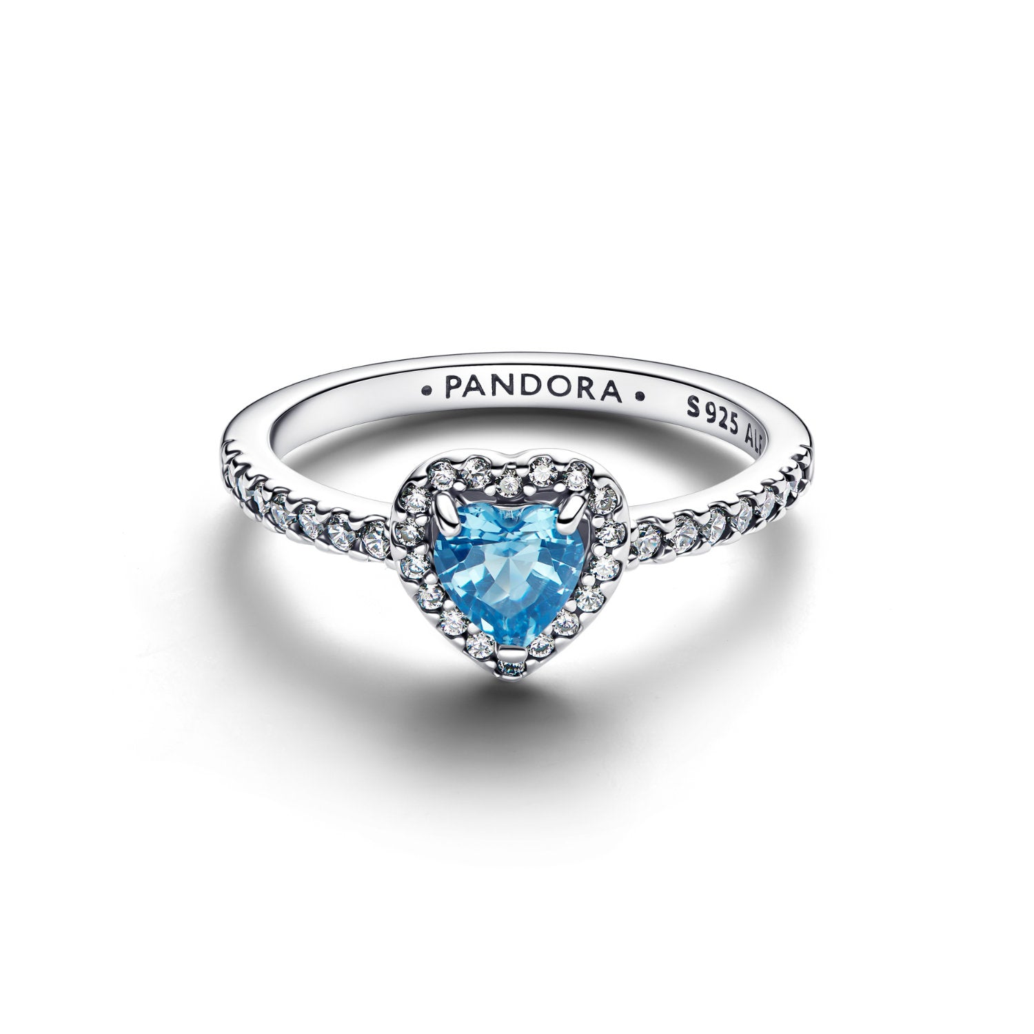 Pandora - Anello a cuore in argento sterling con cristallo azzurro e zirconia cubica