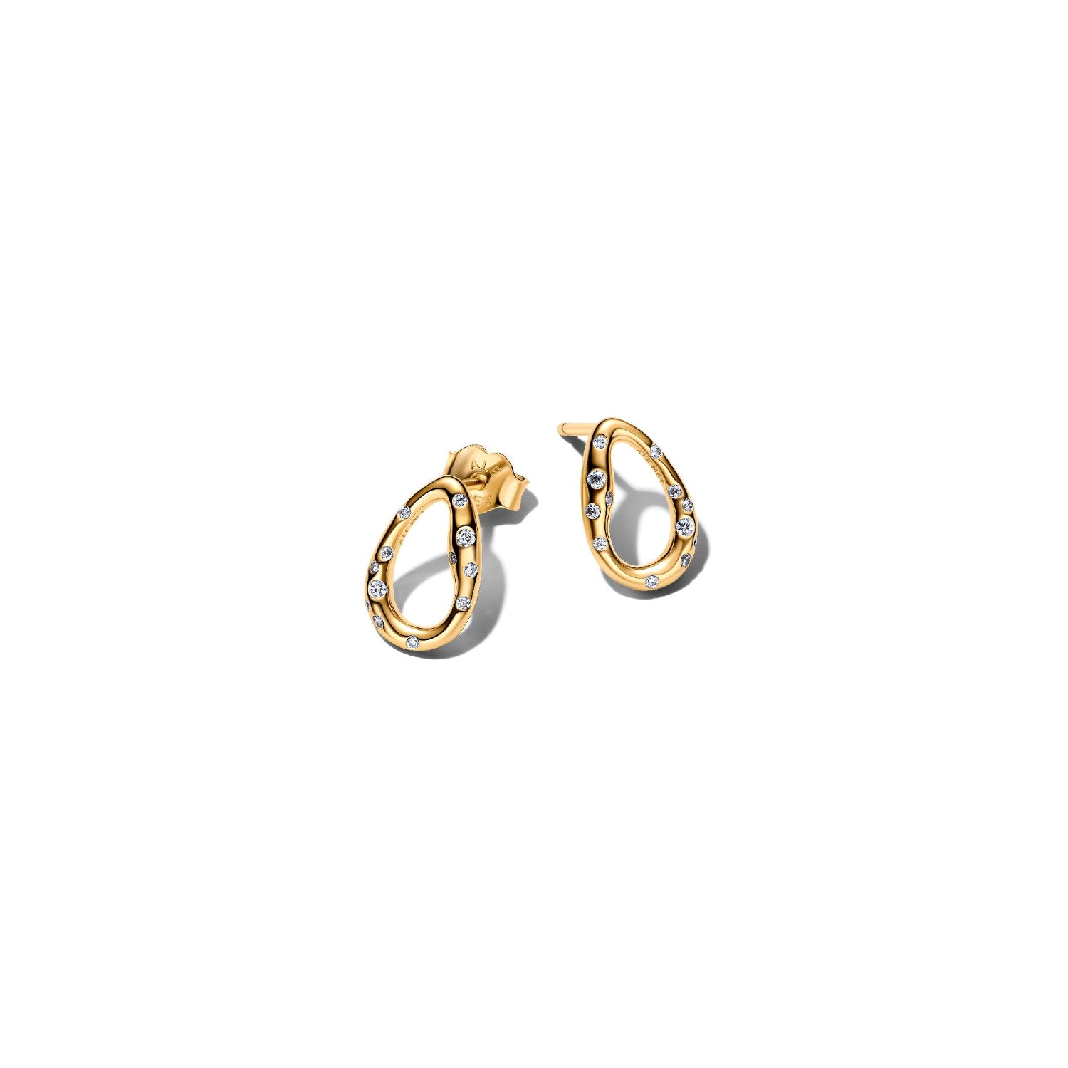 Pandora - Orecchini Ovale Linea Sinuosa con Pietre Luminose Argento finitura oro
