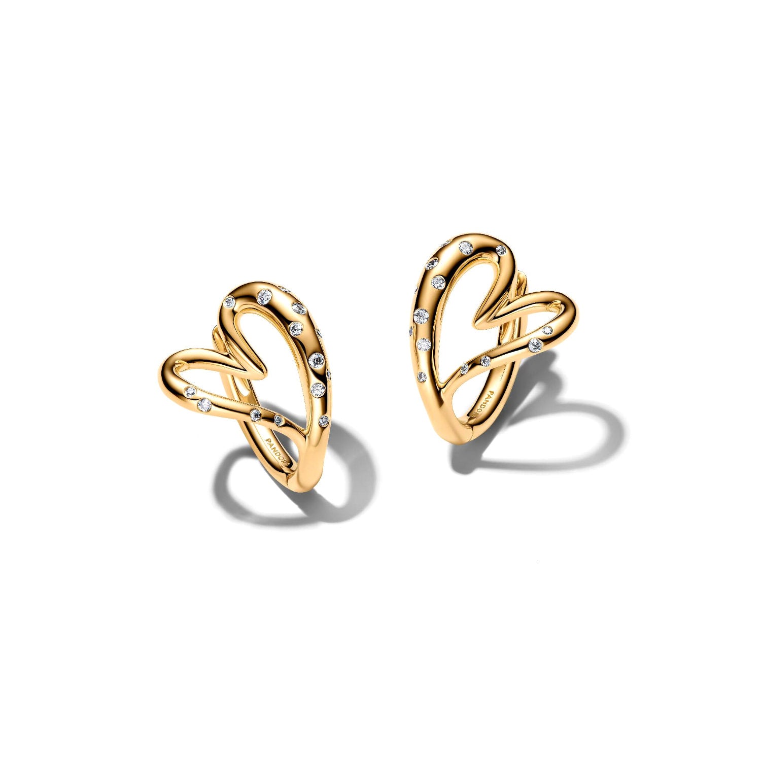 Pandora - Orecchini Cuore Linea Sinuosa con Pietre Luminose argento finitura oro