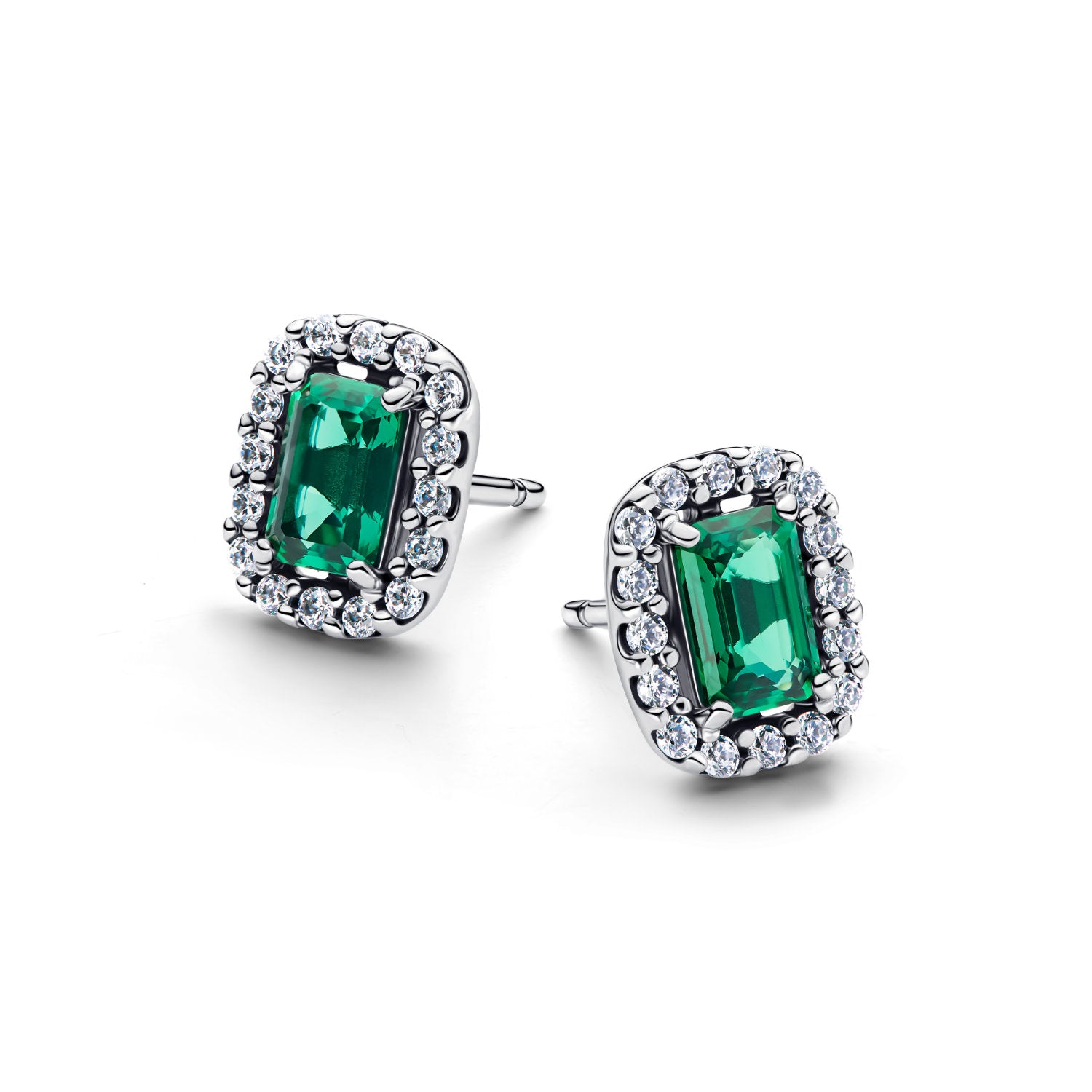 Pandora - Orecchini a lobo in argento sterling con cristallo verde e zirconia cubica