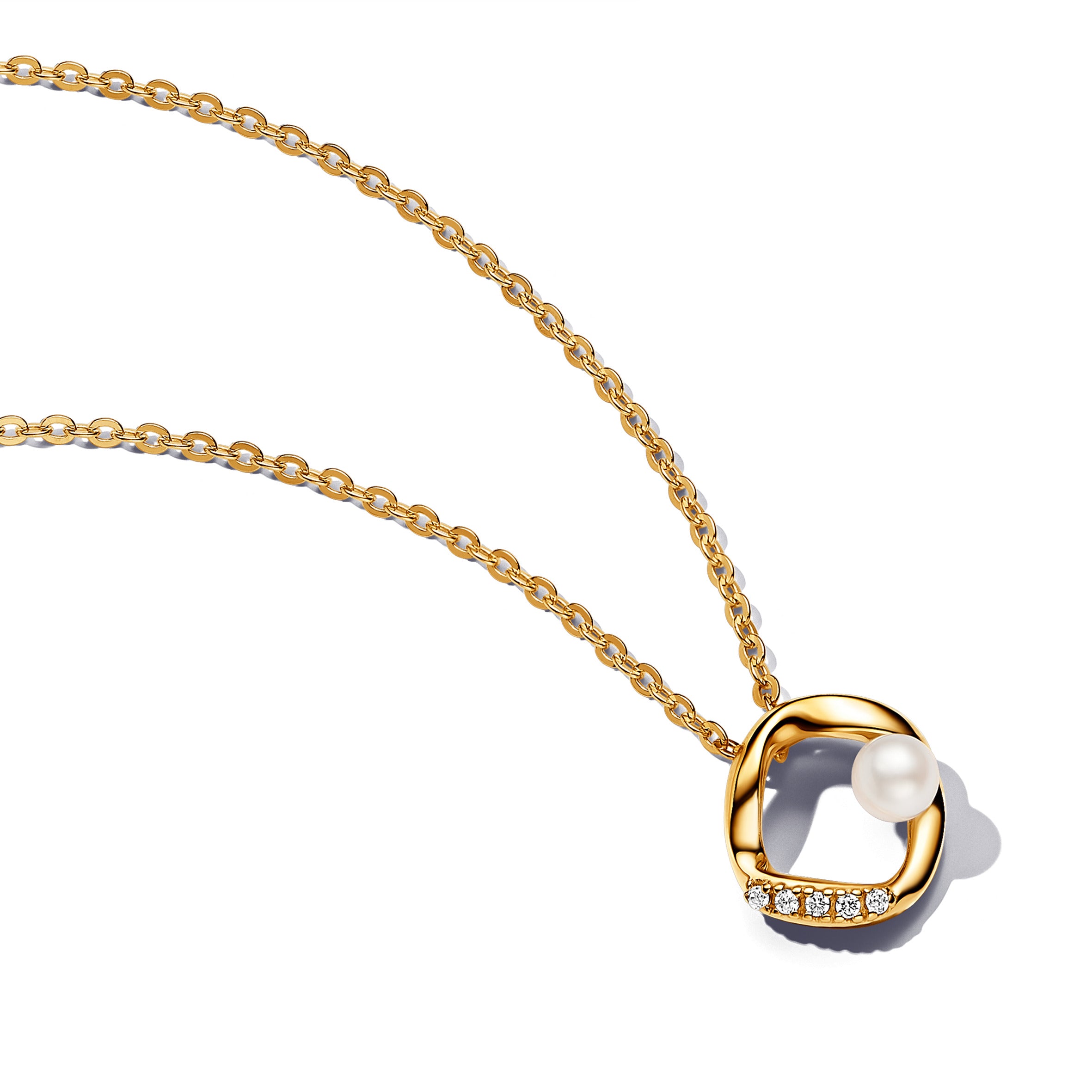 Pandora - Collana Cerchio Linea Sinuosa Con Perla D'acqua Dolce Coltivata E Pavè