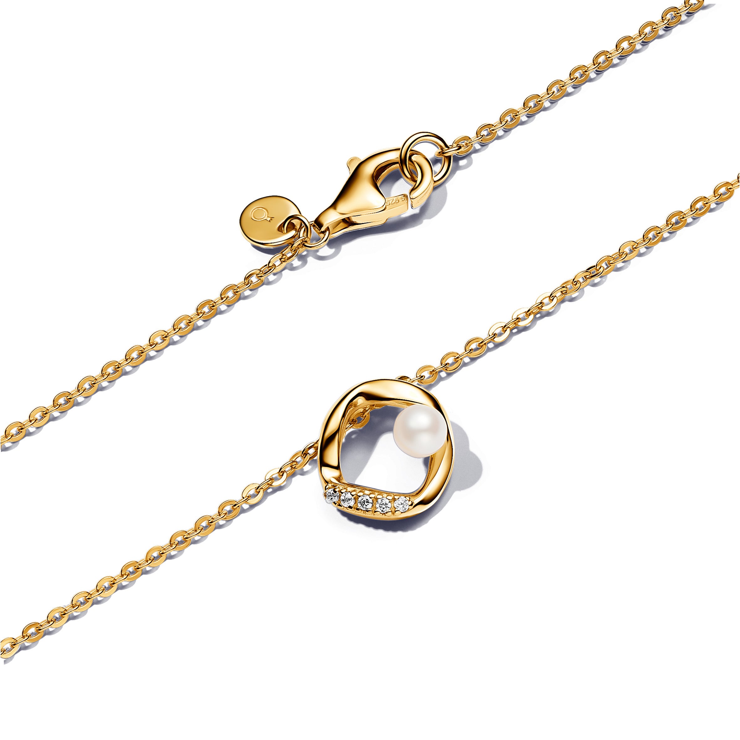 Pandora - Collana Cerchio Linea Sinuosa Con Perla D'acqua Dolce Coltivata E Pavè