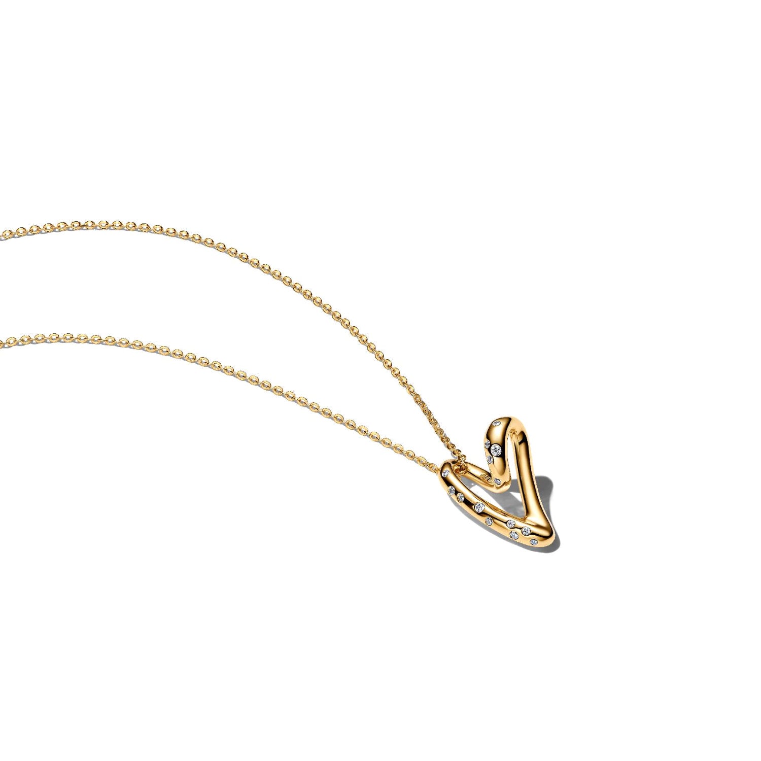 Pandora - Collana Cuore Linea Sinuosa con Pietre Luminose Argento finitura oro