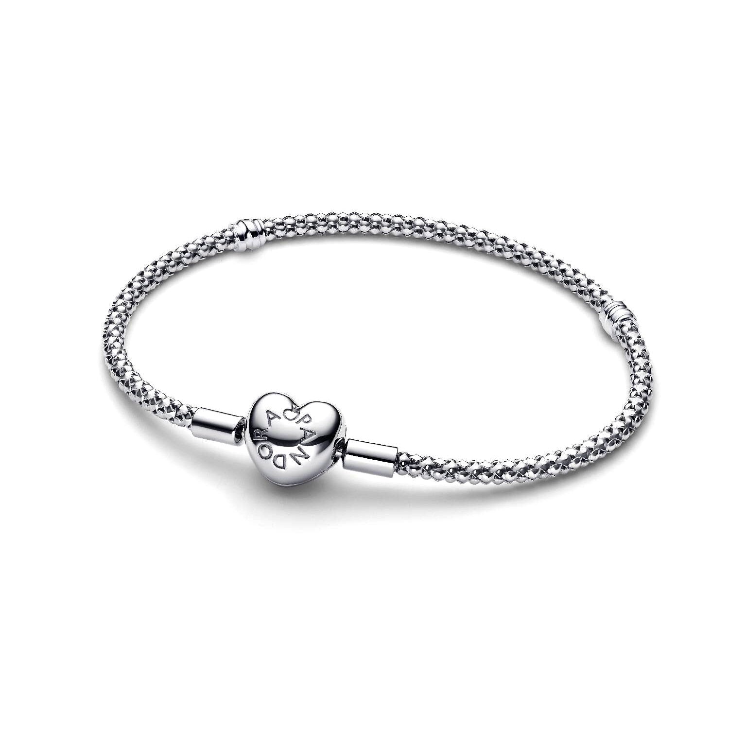 Pandora - Bracciale Maglia Geometrica con Chiusura a Cuore Argento