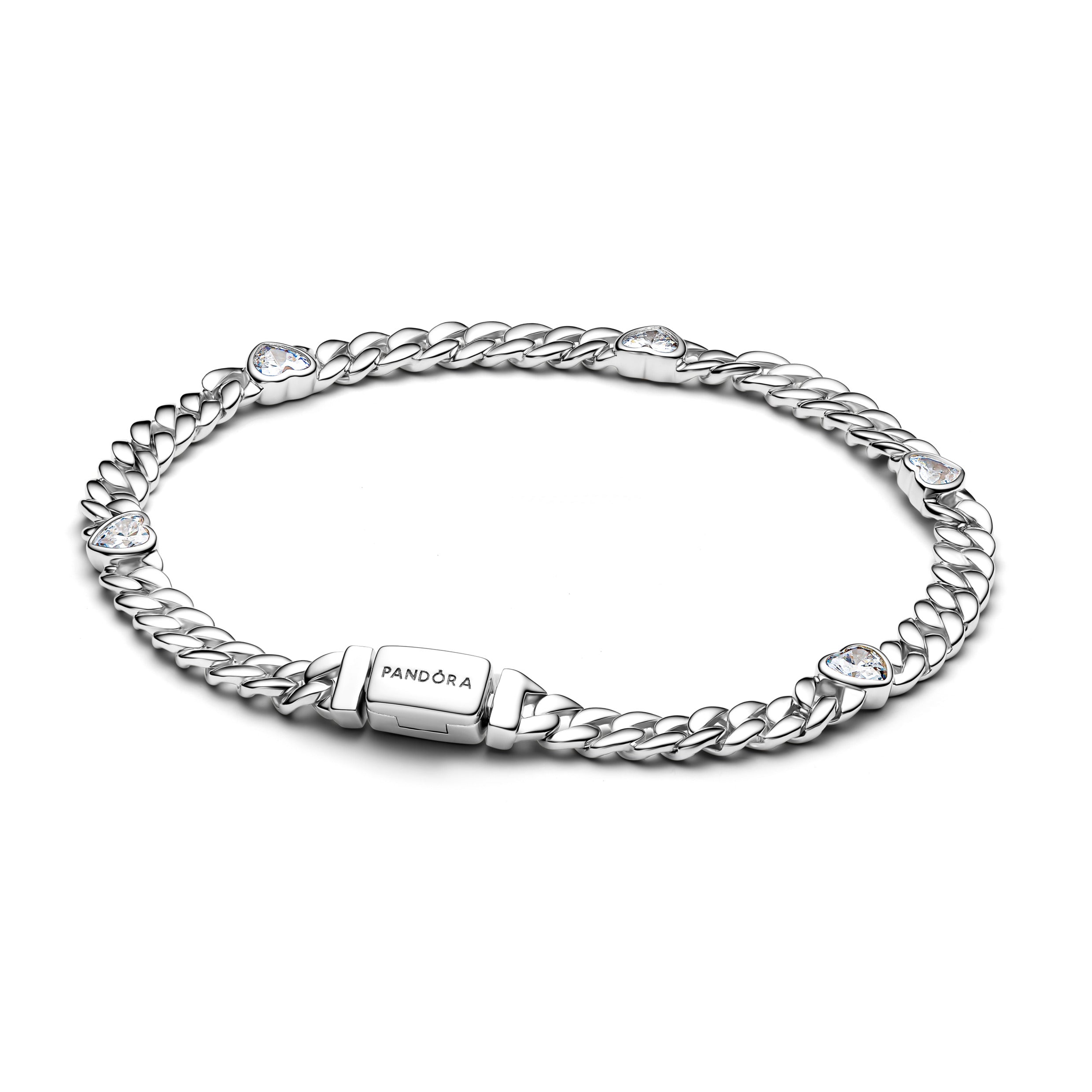 Pandora - Bracciale Catena Maglia Cubana con Cuori