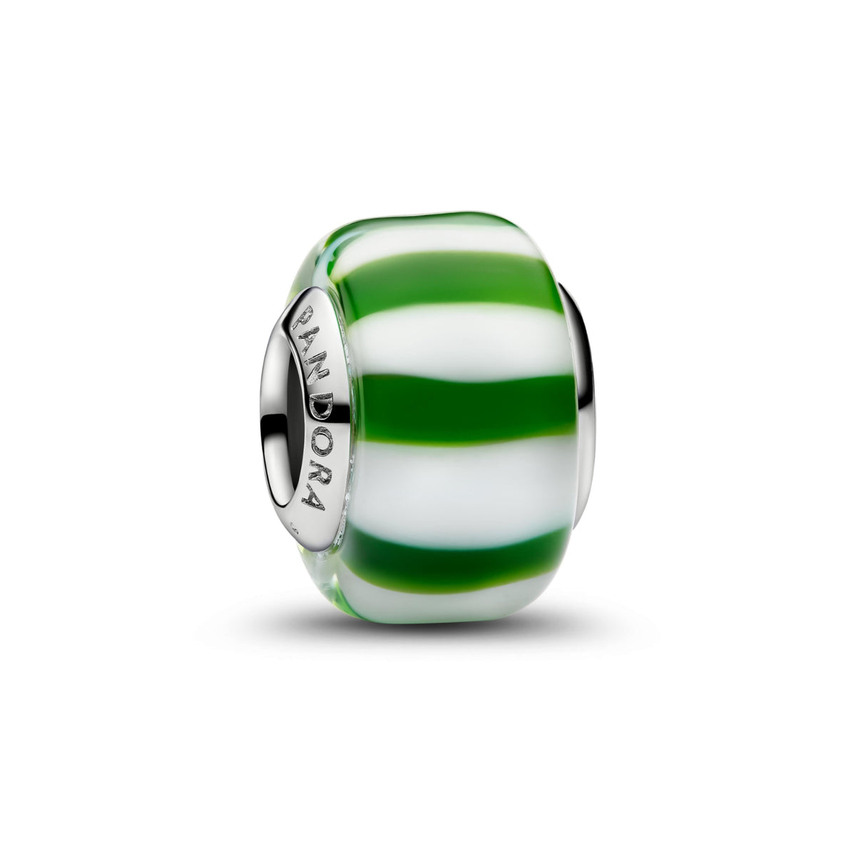 Charm Pandora vetro di Murano verde finitura platino