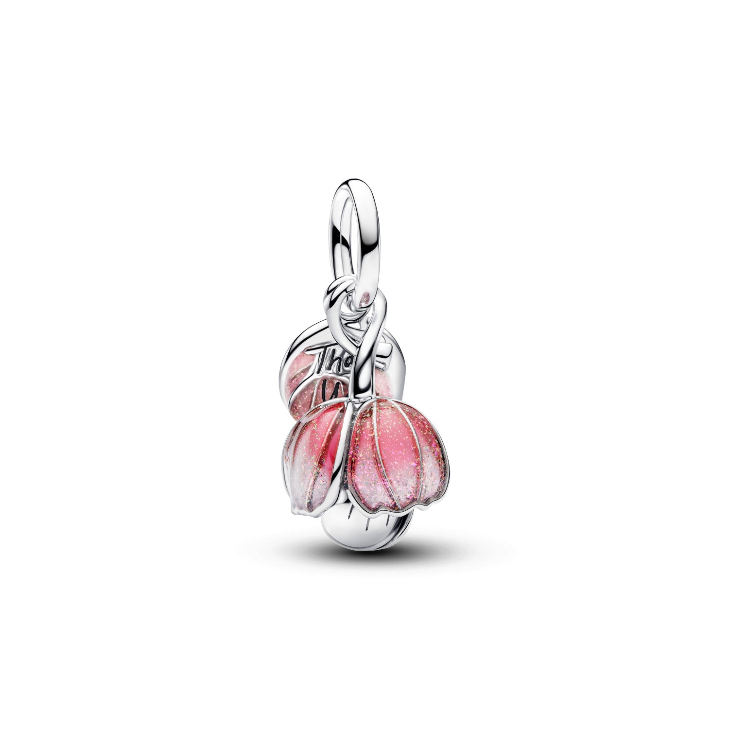 Pandora - Charm apribile a fiore argento con placcatura oro cristallo verde e resina rosa luccicante