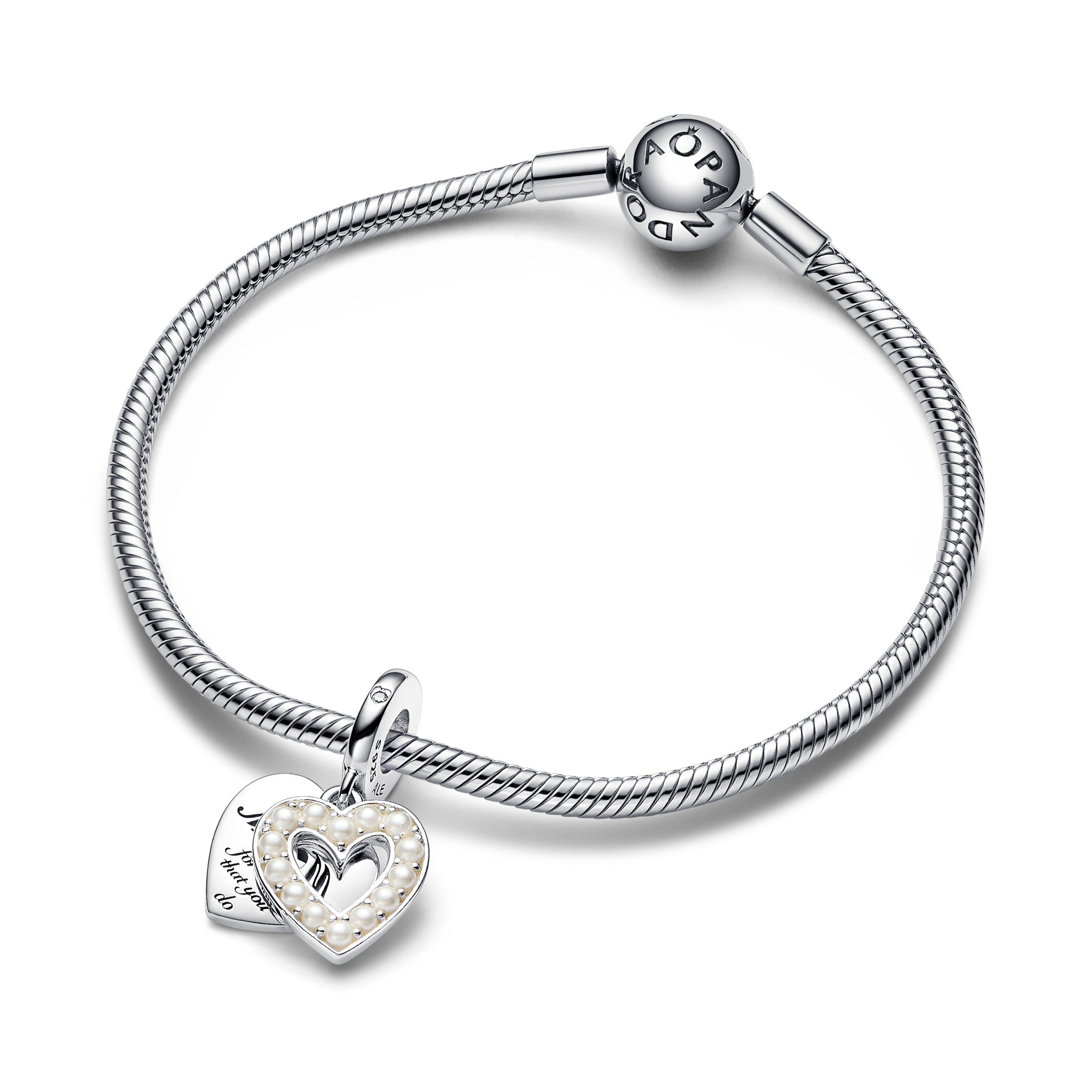 Pandora - Charm Pendente Doppio Cuore con Perle d'Acqua Dolce Coltivate