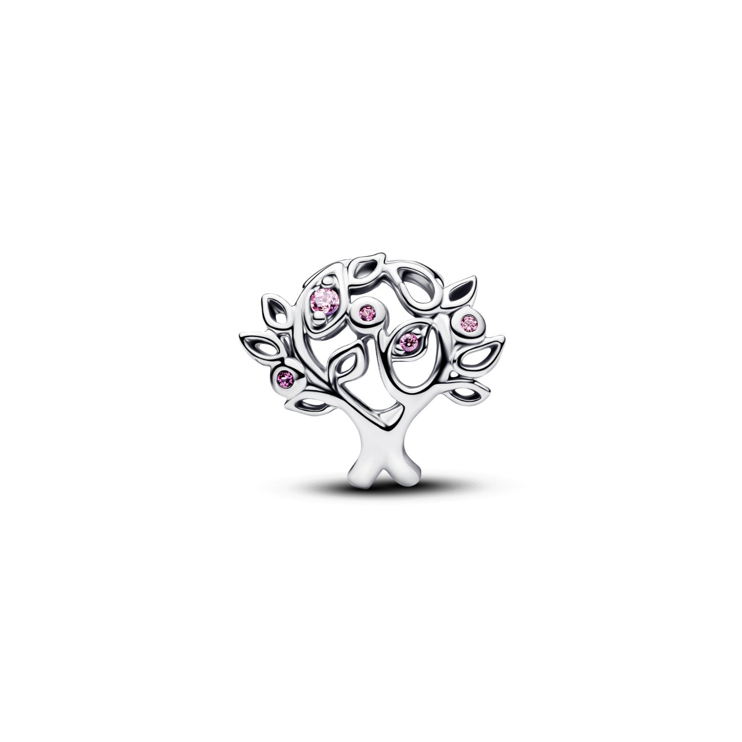 Pandora - Charm albero della famiglia in argento con zirconia cubica rosa e cristallo fucsia