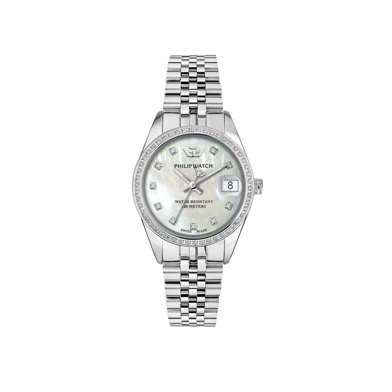 Philip Watch - Caribe 28mm 3h Whi Mop W/diam Dial Br ss