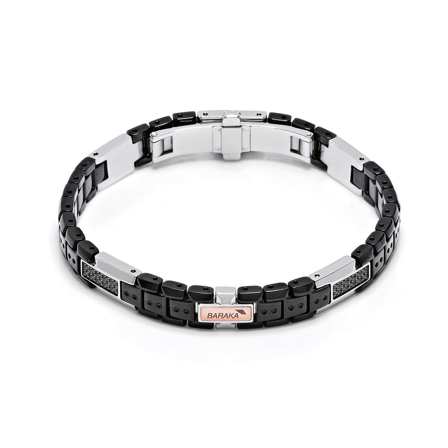 Barakà - Bracciale pvd nero acciaio lucido oro rosa diamanti neri