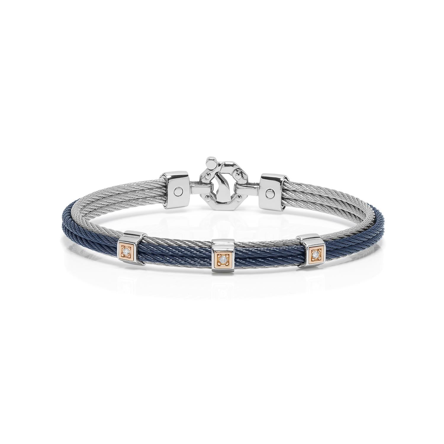 Barakà - Bracciale Acciaio PVD Blu Oro Rosè e Diamanti Bianchi