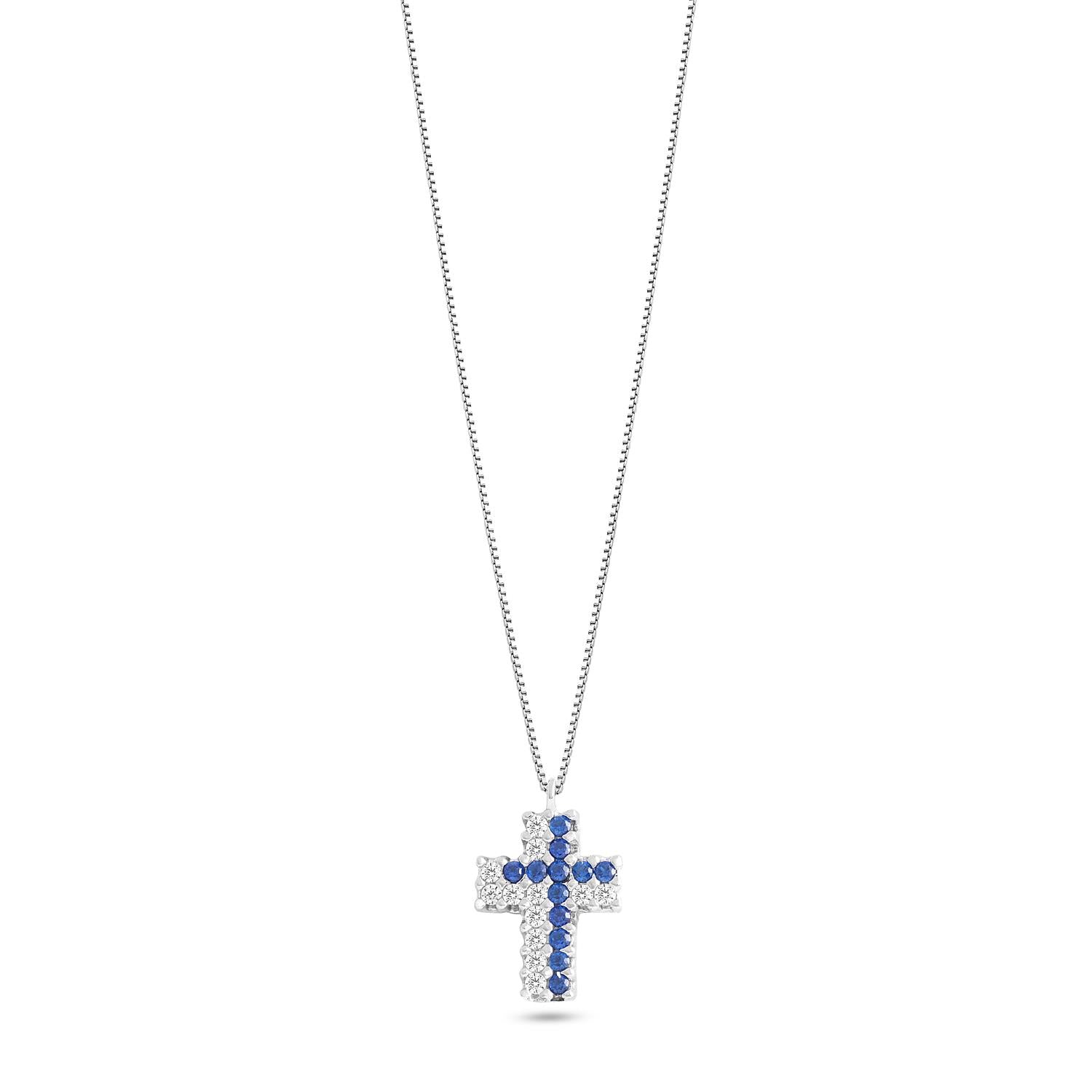 Ambrosia - Croce Blu oro bianco e zirconi