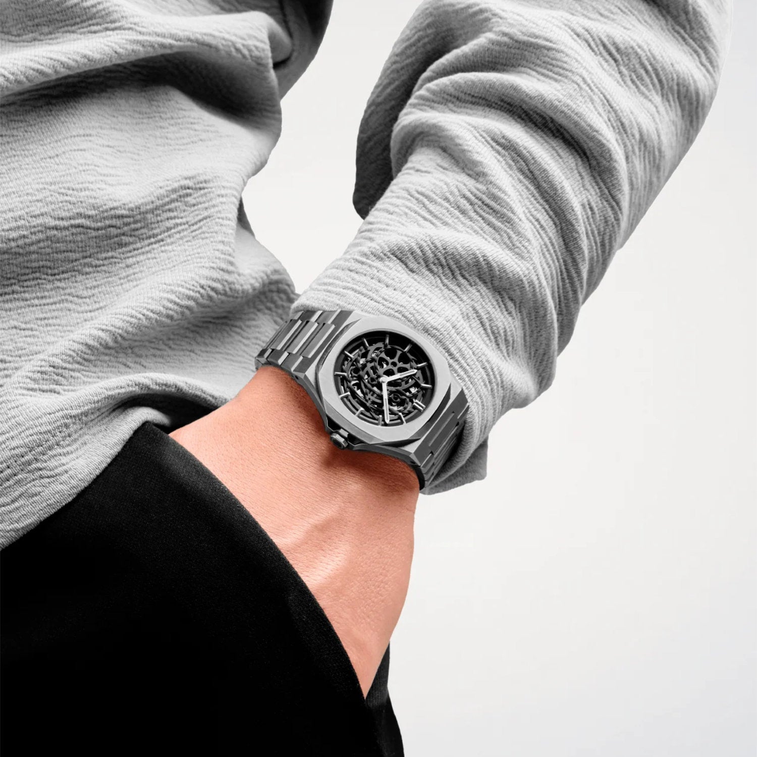 D1 Milano - Orologio Gun Metal Skeleton 41,5mm Automatico