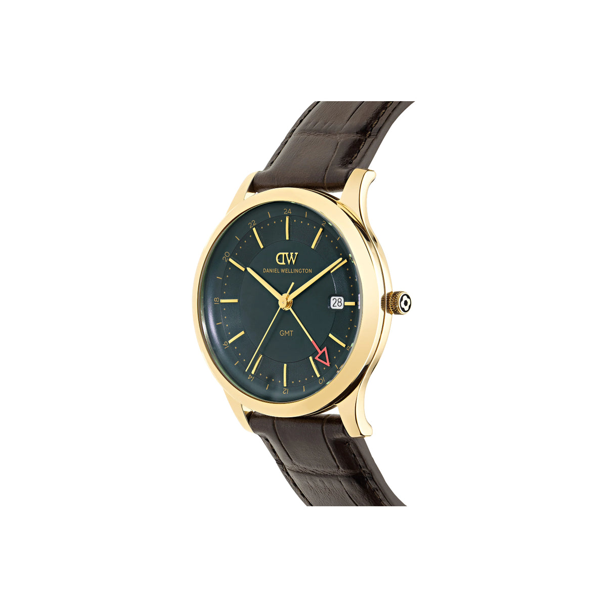Daniel Wellington - Orologio Pathfinder Gmt 39 Oro Verde Pelle Marrone