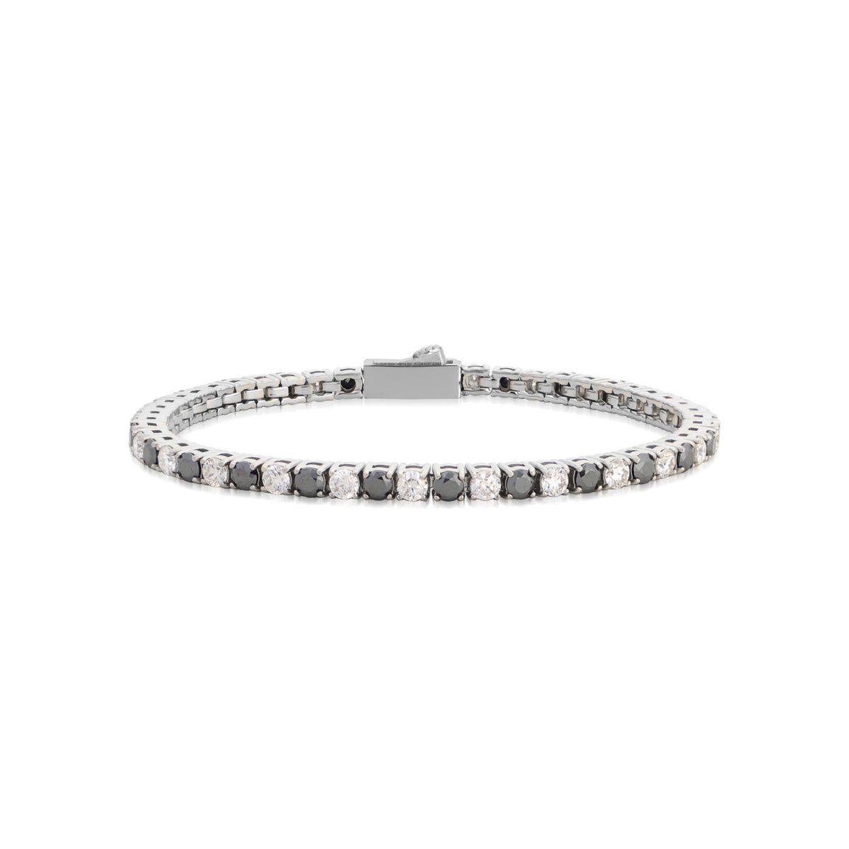 John Richmond - Braccialei Tennis in lega di titanio silver IP e Brillanti white e black