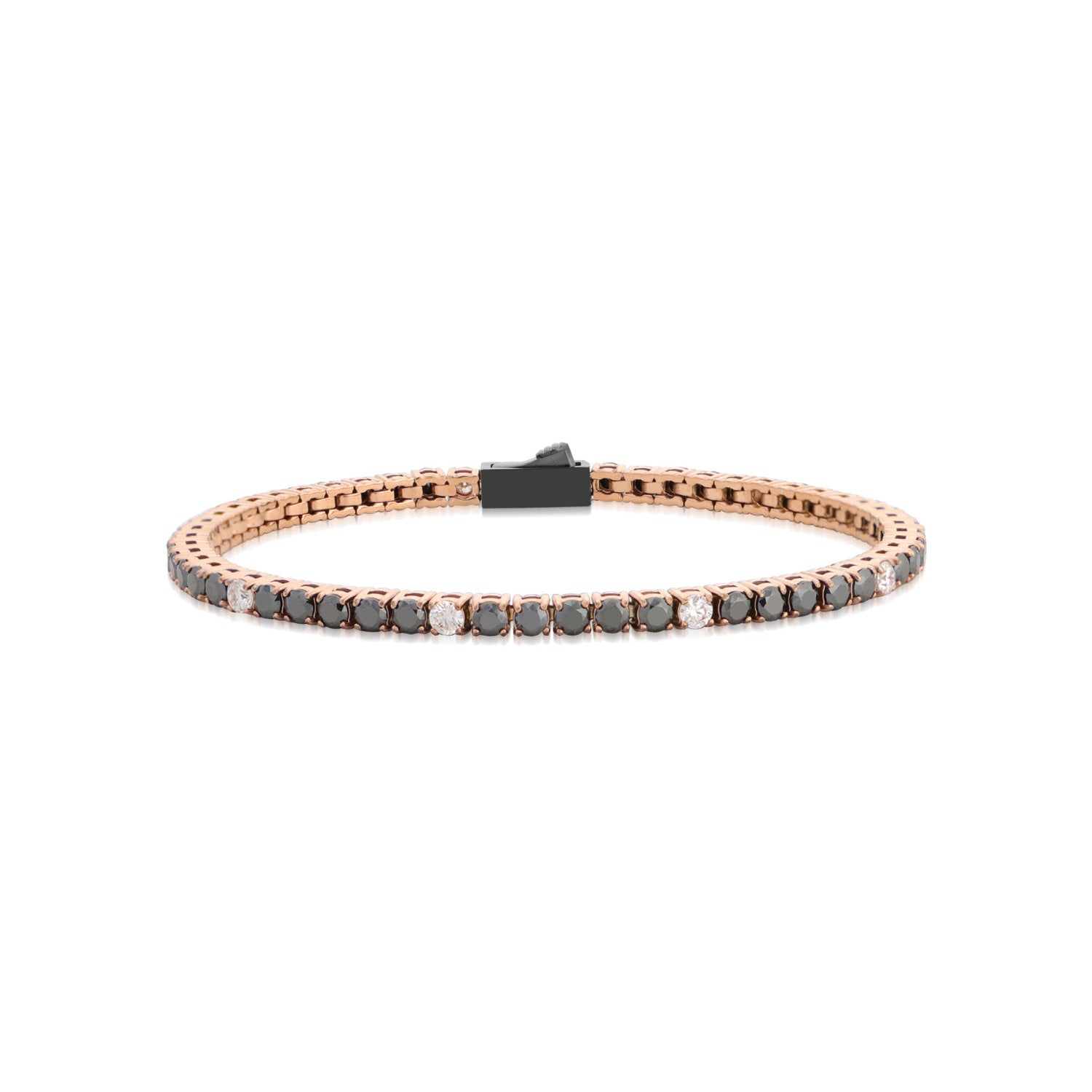 John Richmond - Bracciale Tennis in lega di titanio rose IP e Brillanti black
