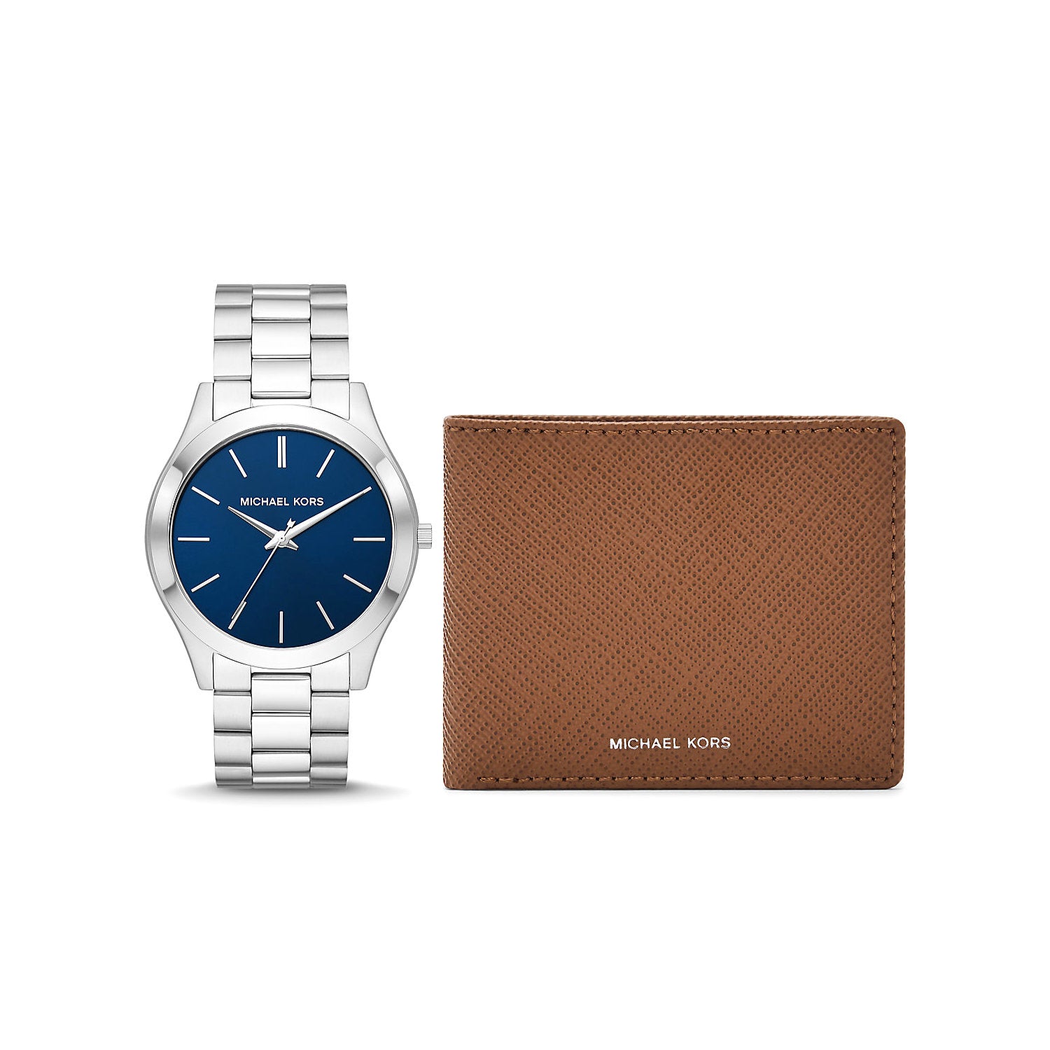 Michael Kors - Set Orologio Runway 44mm Blu + portafoglio in pelle Saffiano