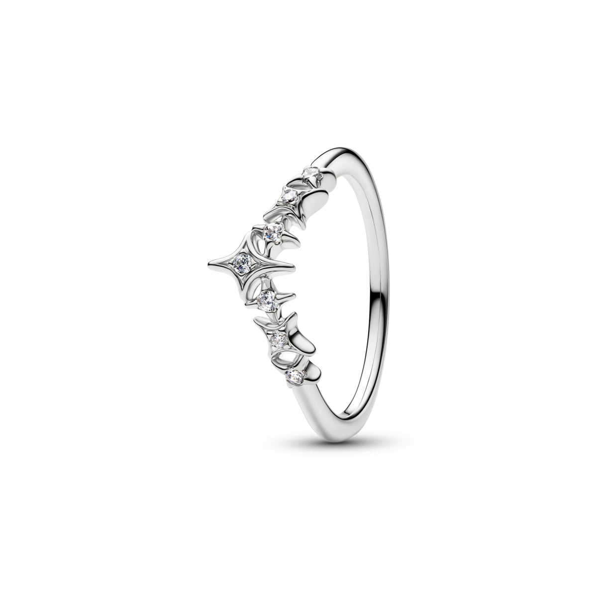Anello Pandora Tiara Stella in argento finitura platino