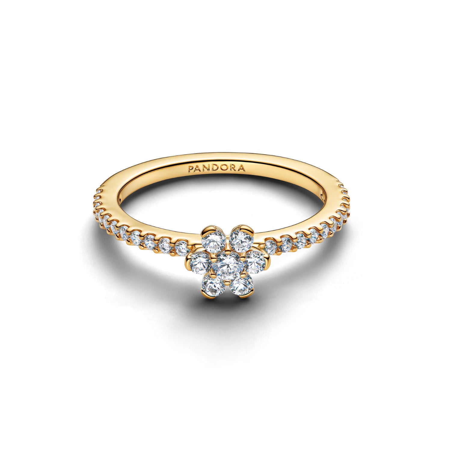 Pandora - Anello fiore argento placcato oro con zirconia cubica