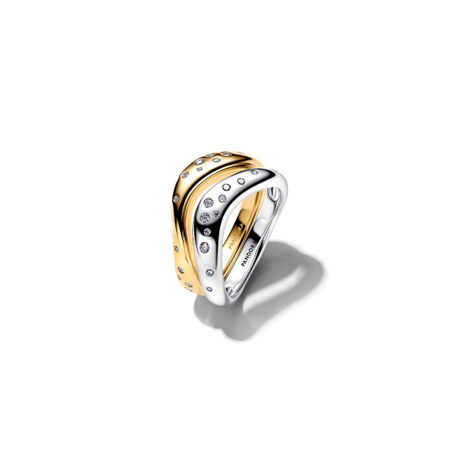 Pandora - Anello Linea Sinuosa Divisibile Bicolore con Pietre Luminose Argento