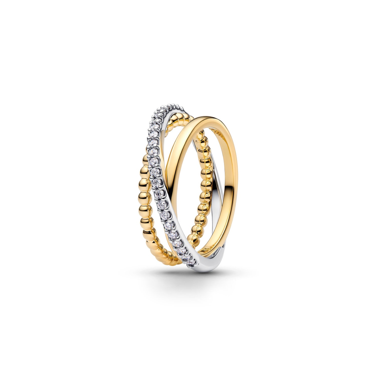 Pandora - Anello Tripla Fascia Intrecciata Sfere e Pavé Argento
