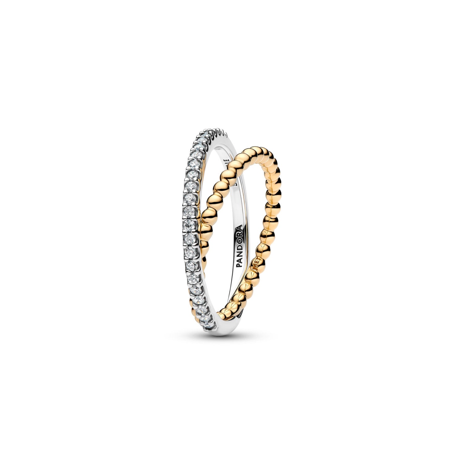 Pandora - Anello Fascia Intrecciata Sfere e Pavé argento