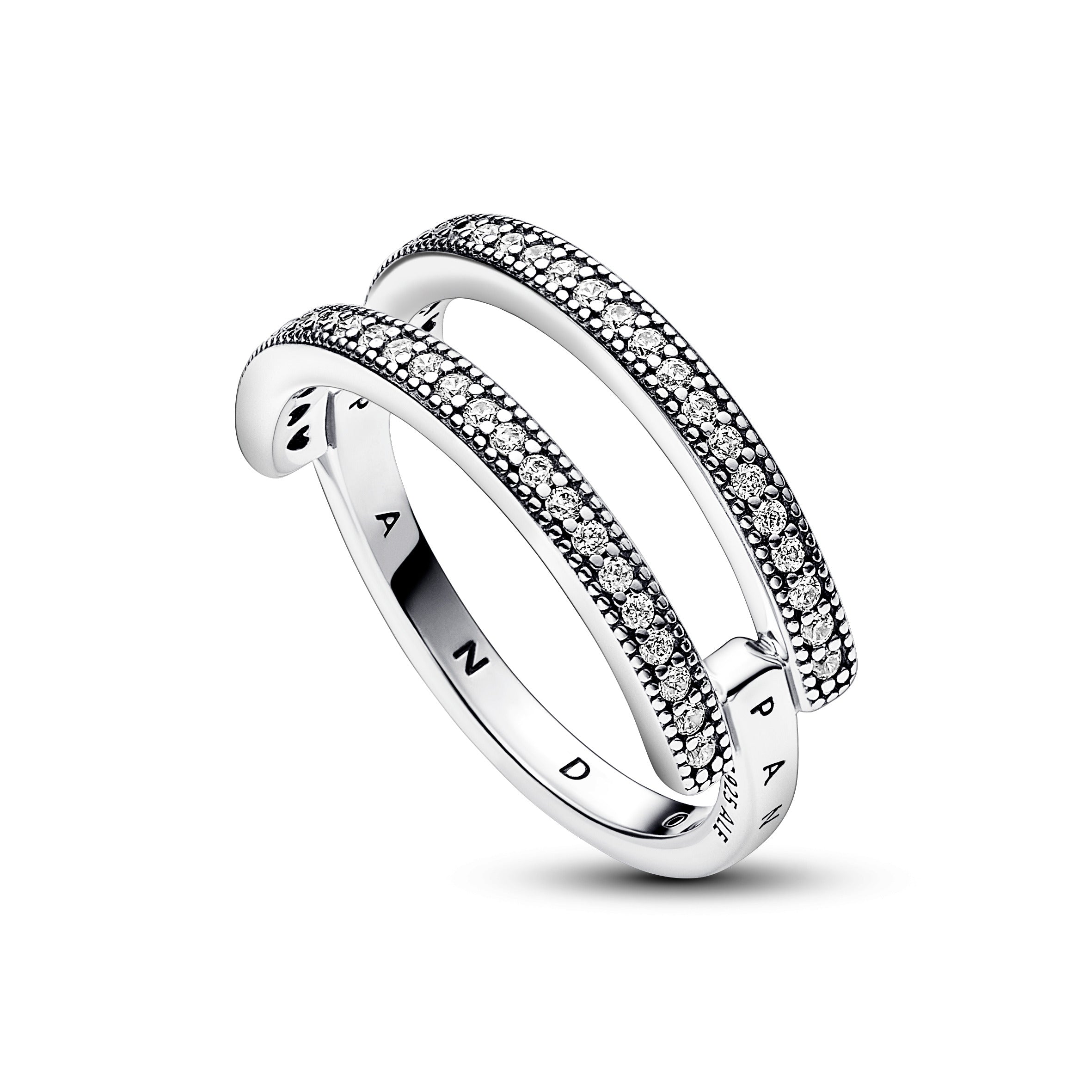 Pandora - Anello Doppia Fascia Logo e Pavè