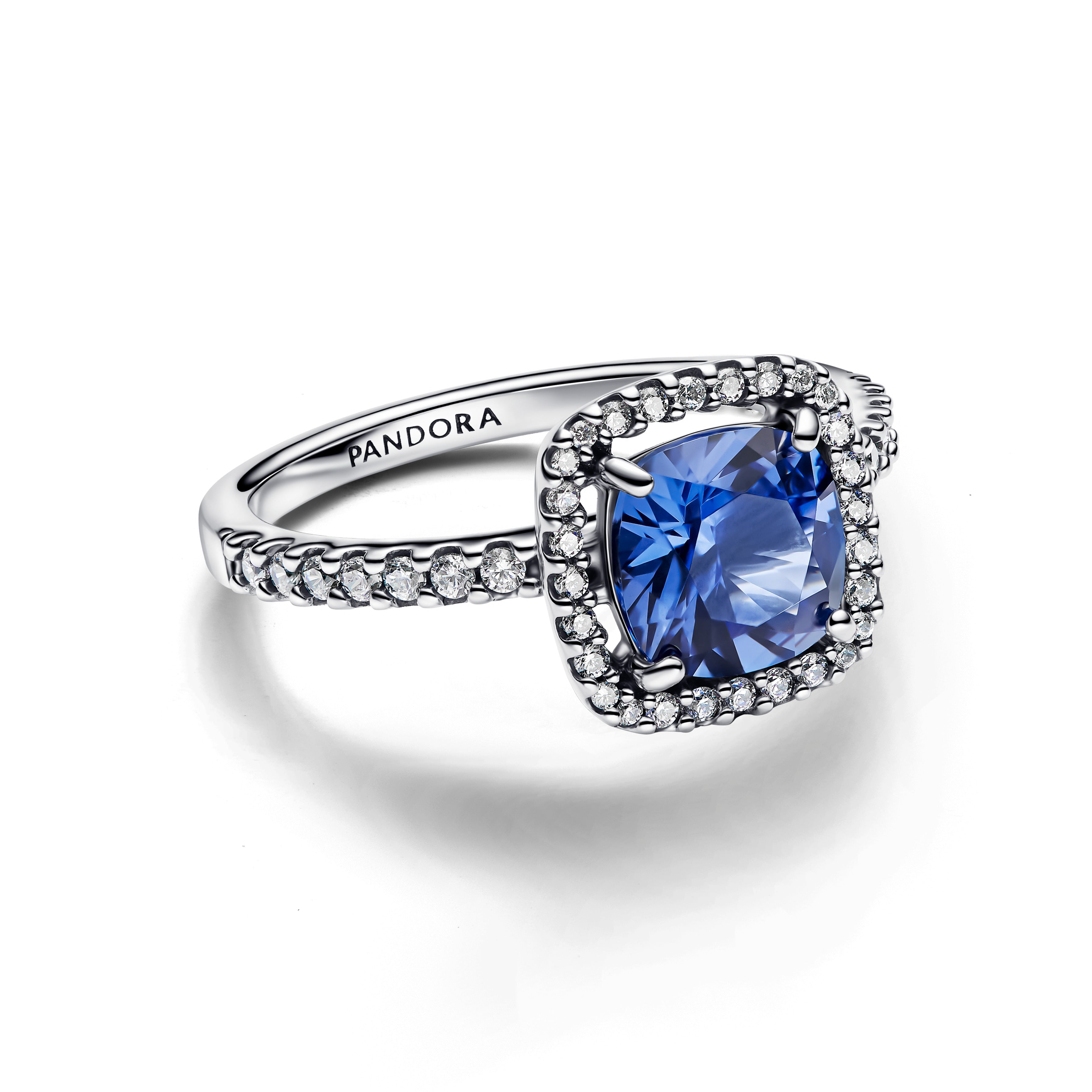 Pandora - Anello Punto Luce Quadrato Blu Grande