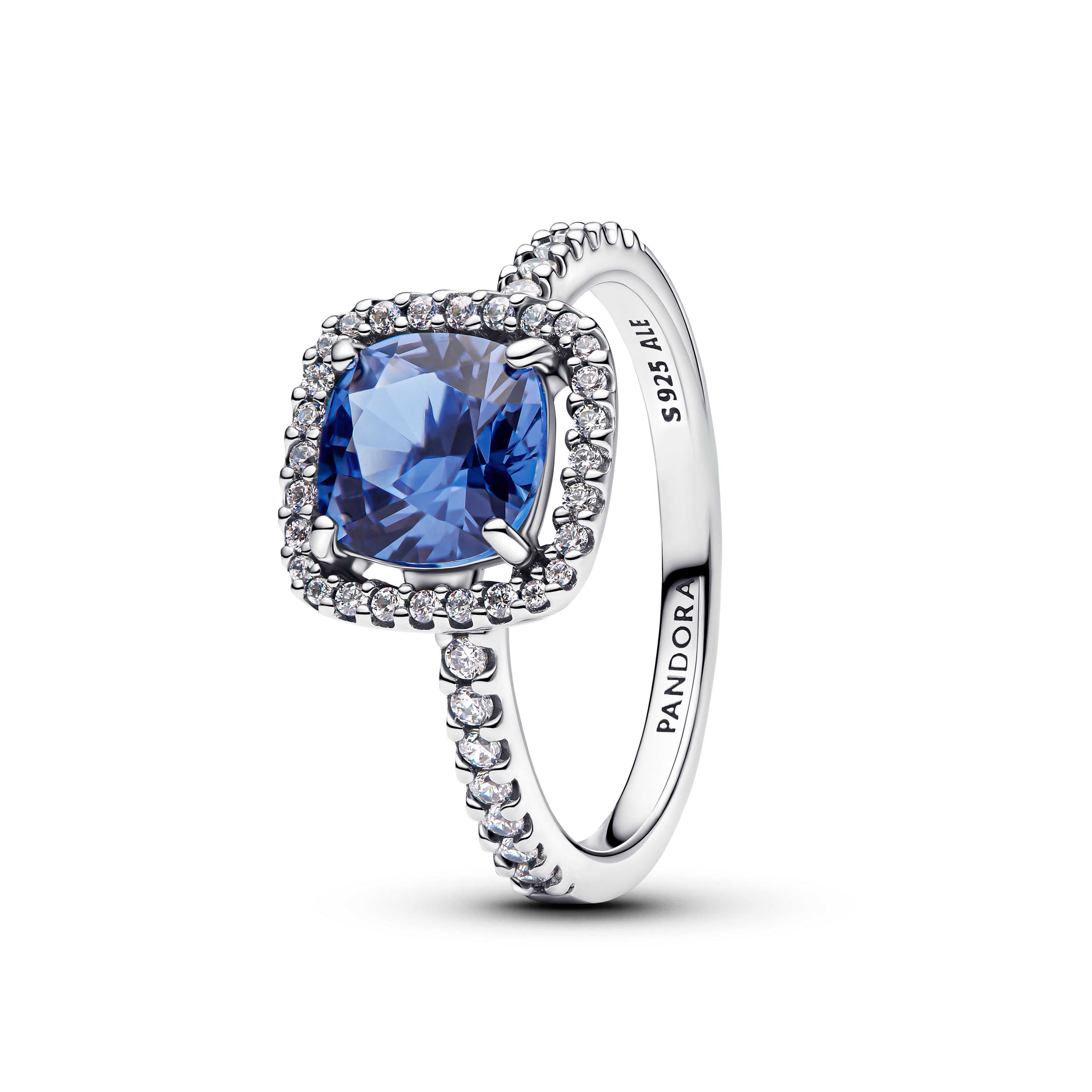 Pandora - Anello Punto Luce Quadrato Blu Grande