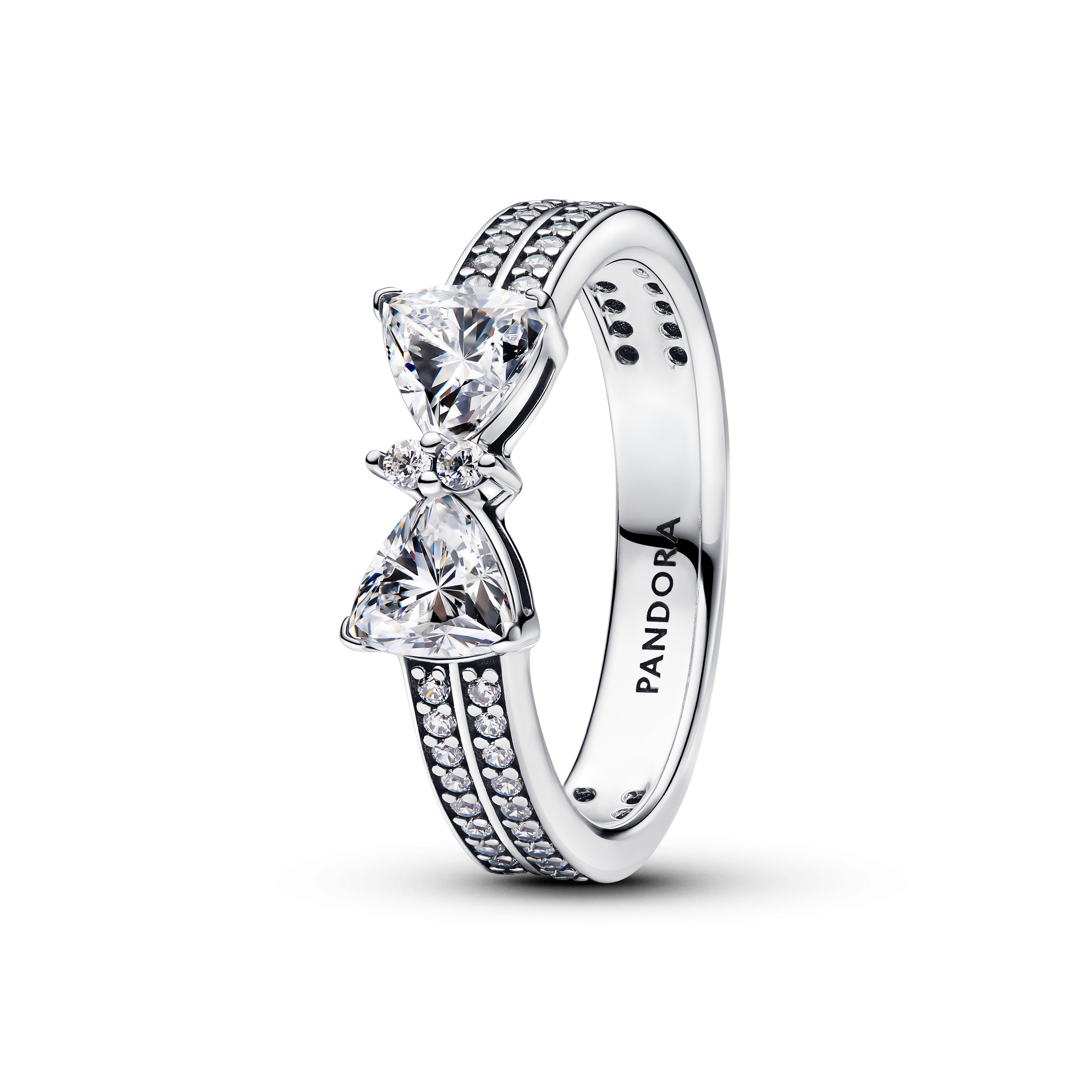 Pandora - Anello Doppia Fascia Pavè con Fiocco Luminoso