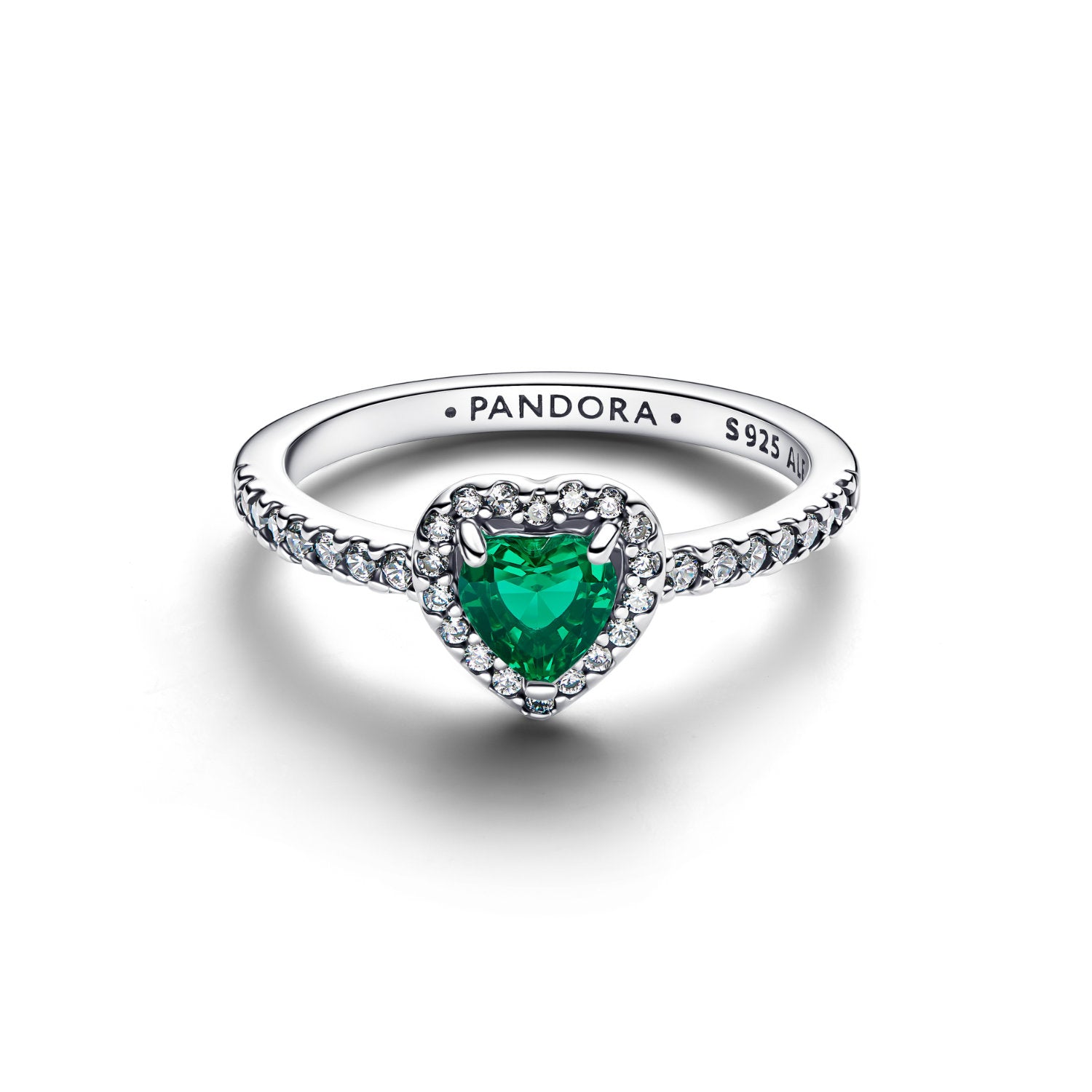 Pandora - Anello a cuore in argento sterling con cristallo verde e zirconia cubica