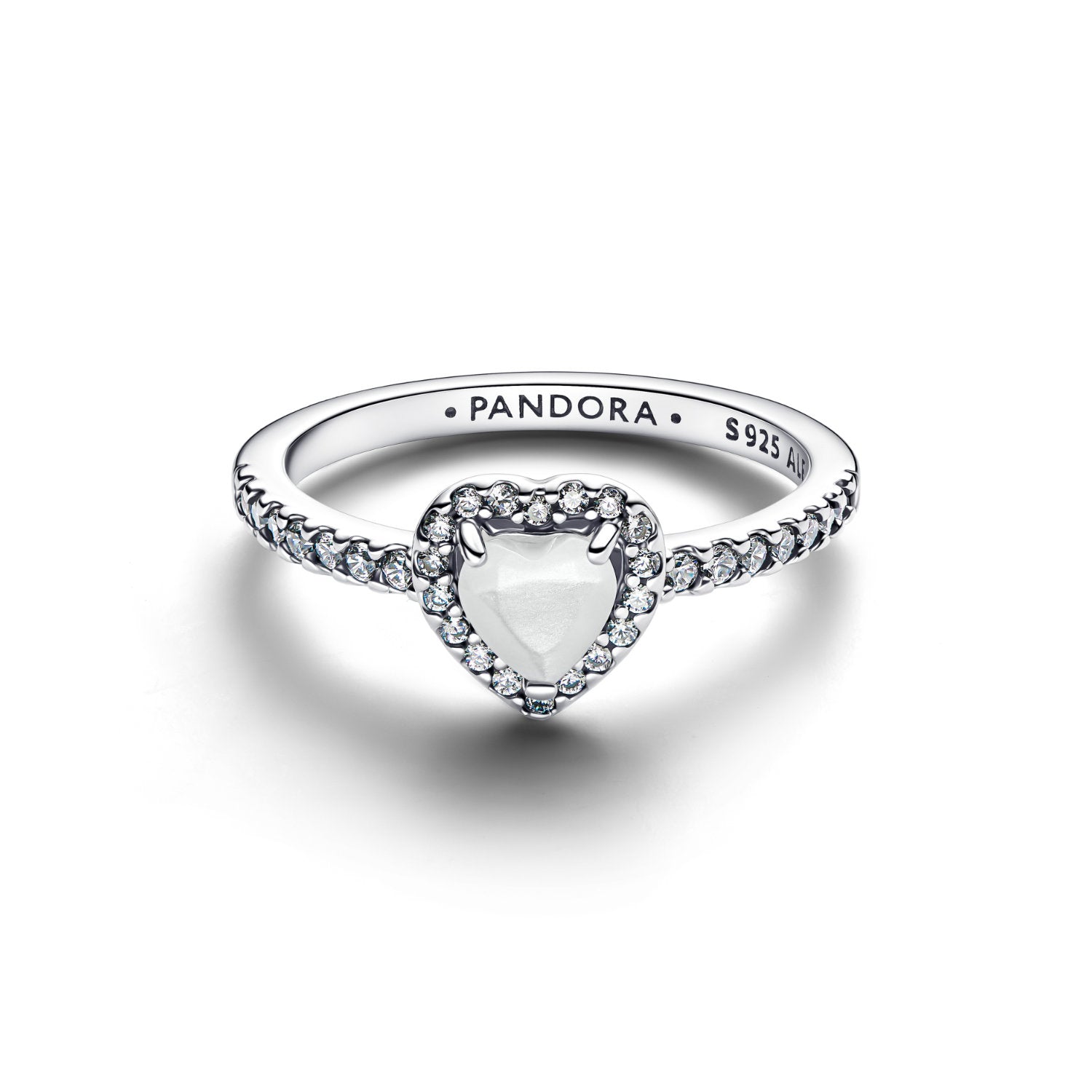 Pandora - Anello a cuore in argento sterling con madreperla sintetica e zirconia cubica