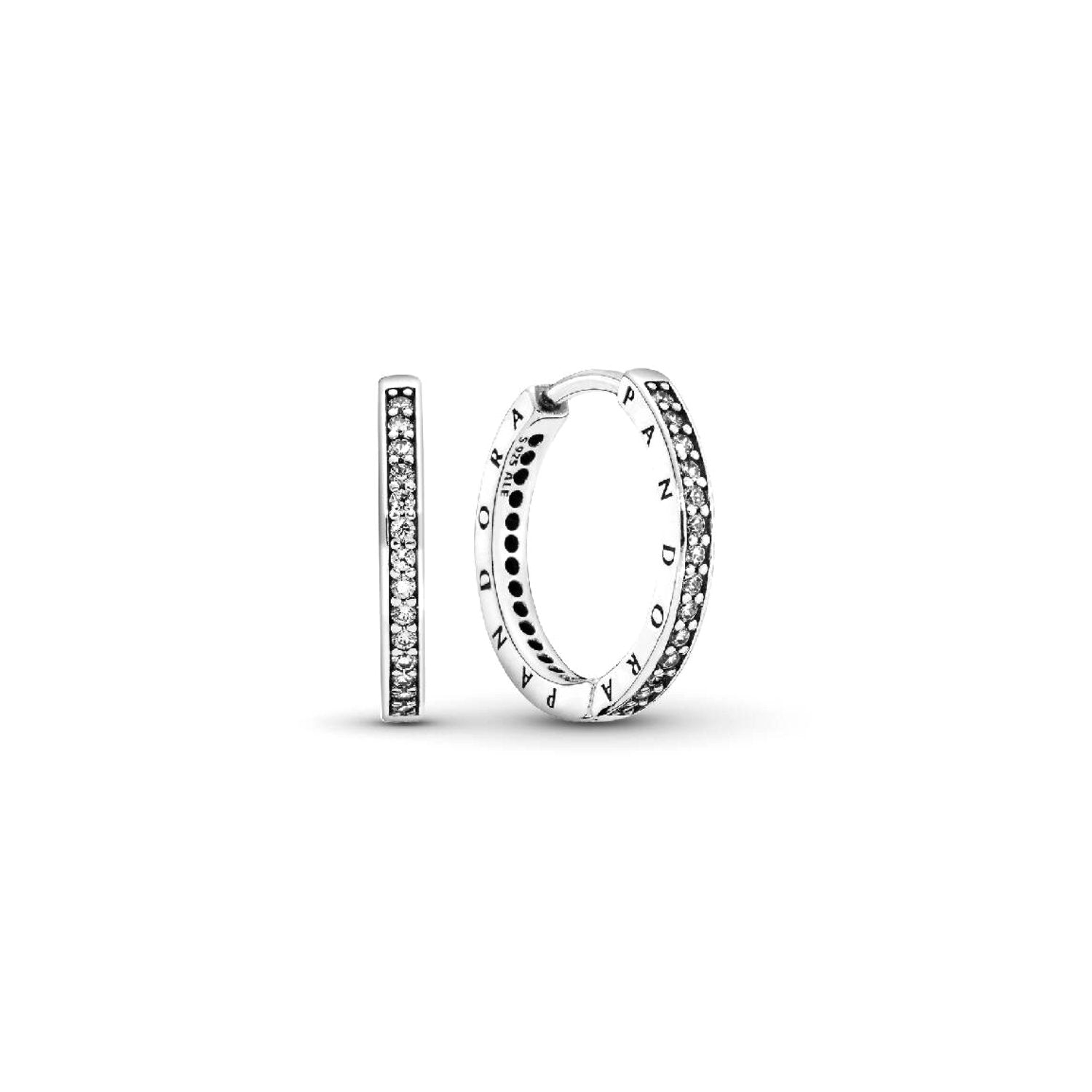 Pandora - Orecchini Cerchi Cuori Scintillanti Argento