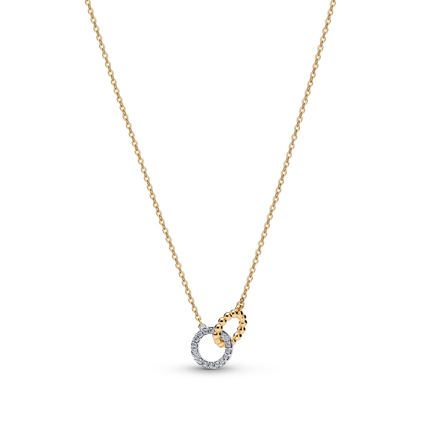 Pandora - Collana Cerchi Intrecciati Sfere e Pavé Argento