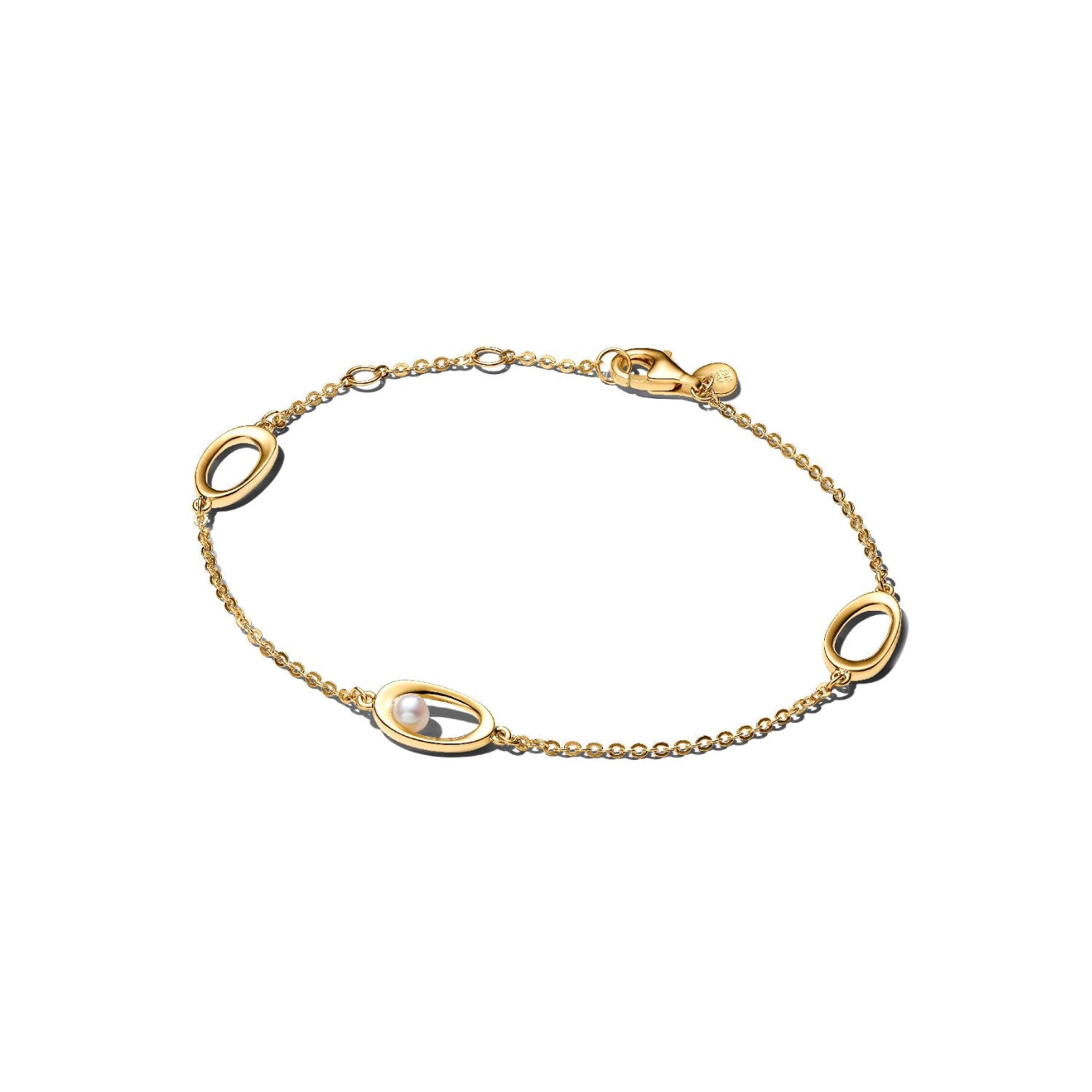 Pandora - Bracciale Ovali Linea Sinuosa e Perla D'Acqua Dolce Argento finitura oro