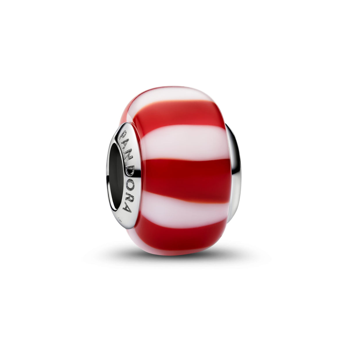 Charm Pandora vetro di Murano rosso finitura platino