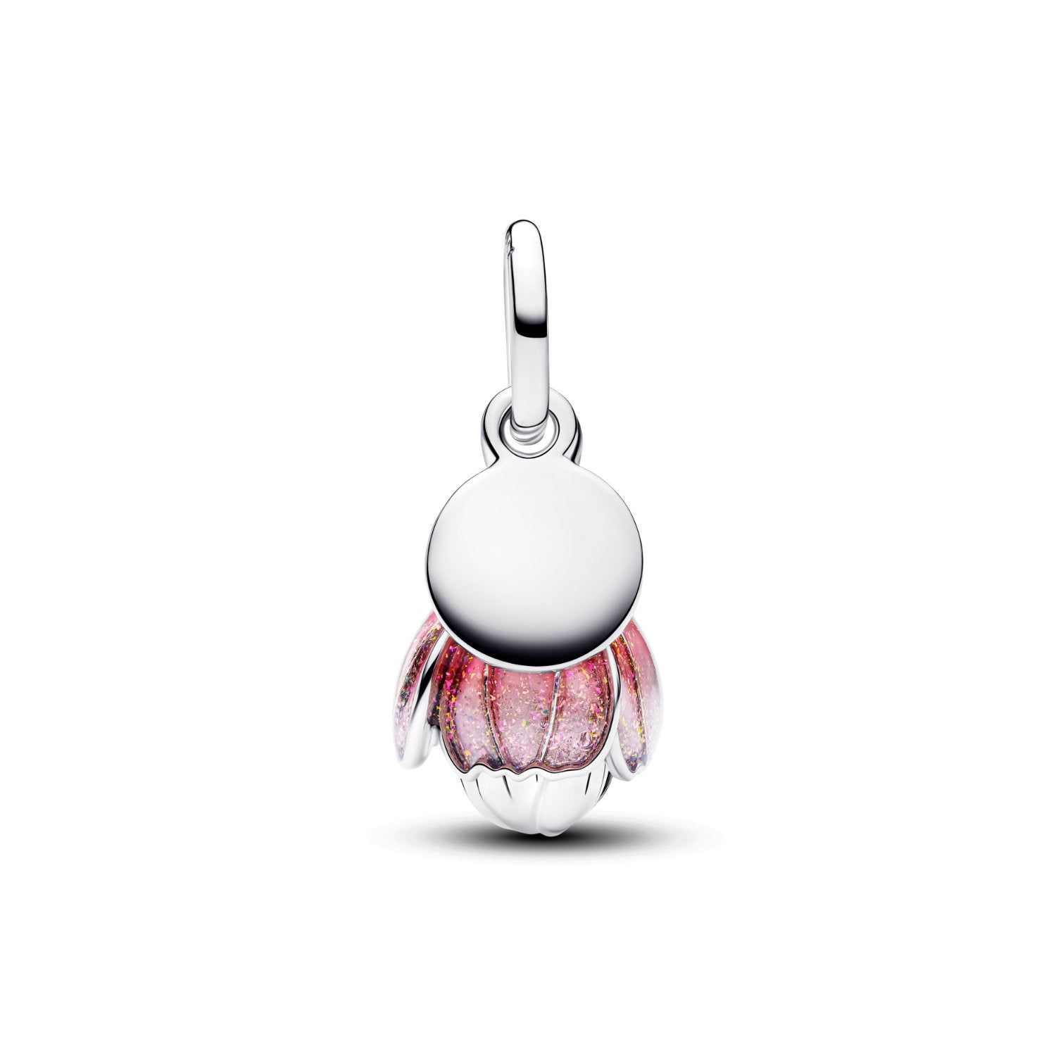 Pandora - Charm apribile a fiore argento con placcatura oro cristallo verde e resina rosa luccicante